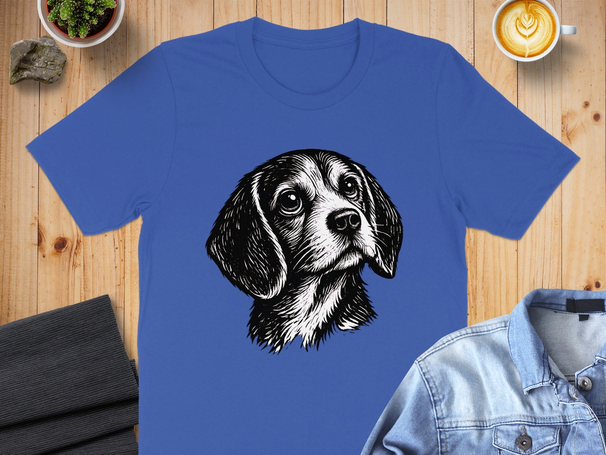 Blue T-Shirt with Illustrated Dog Face Design Tee