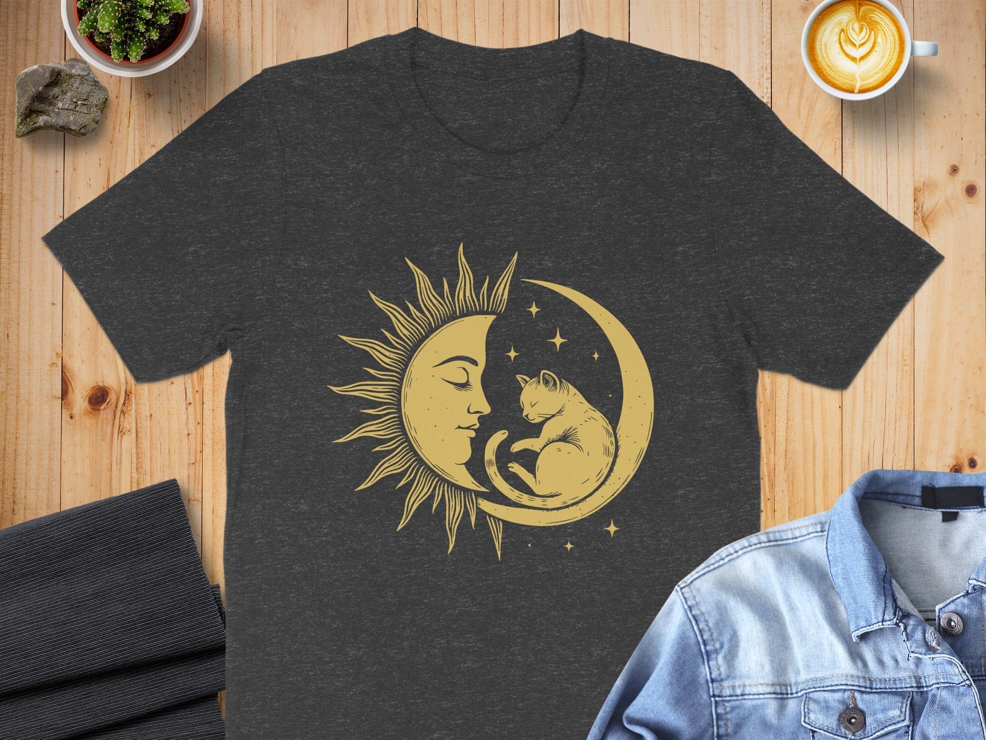 Celestial Sun Moon Cat T-shirt Graphic Tee Design