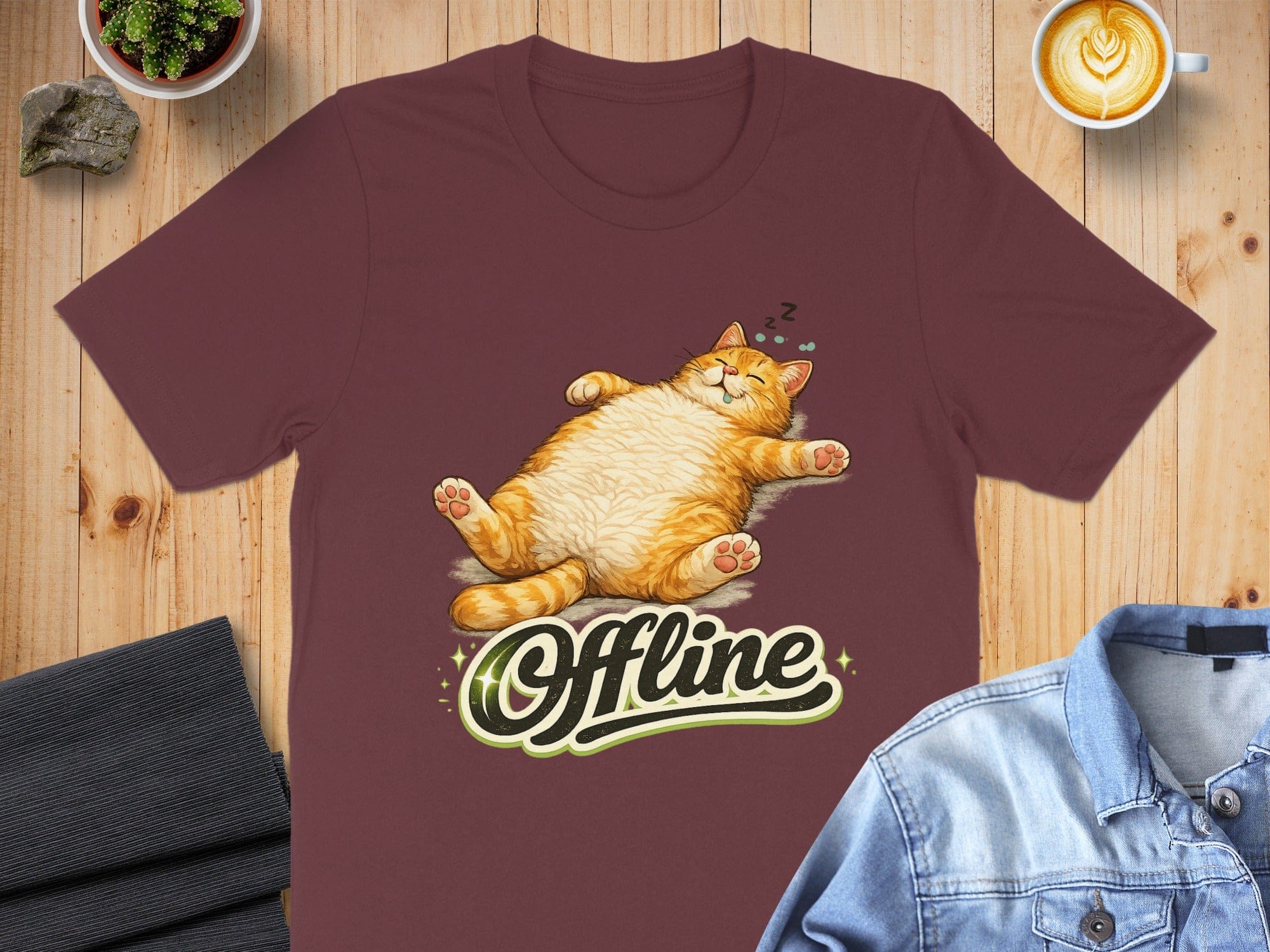 Cute Sleeping Cat Offline Graphic Design Tee Shirt