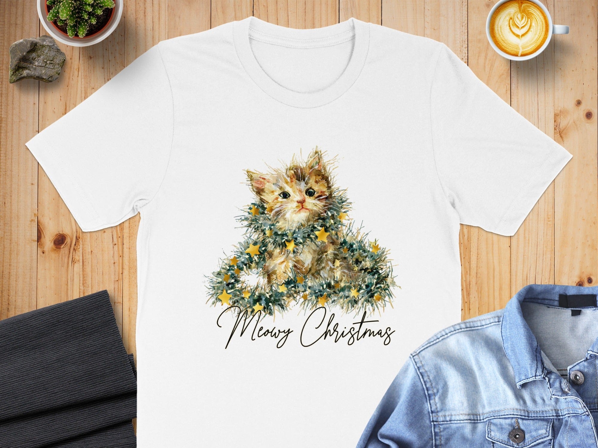 Merry Christmas Cat with Wreath Shirt Design