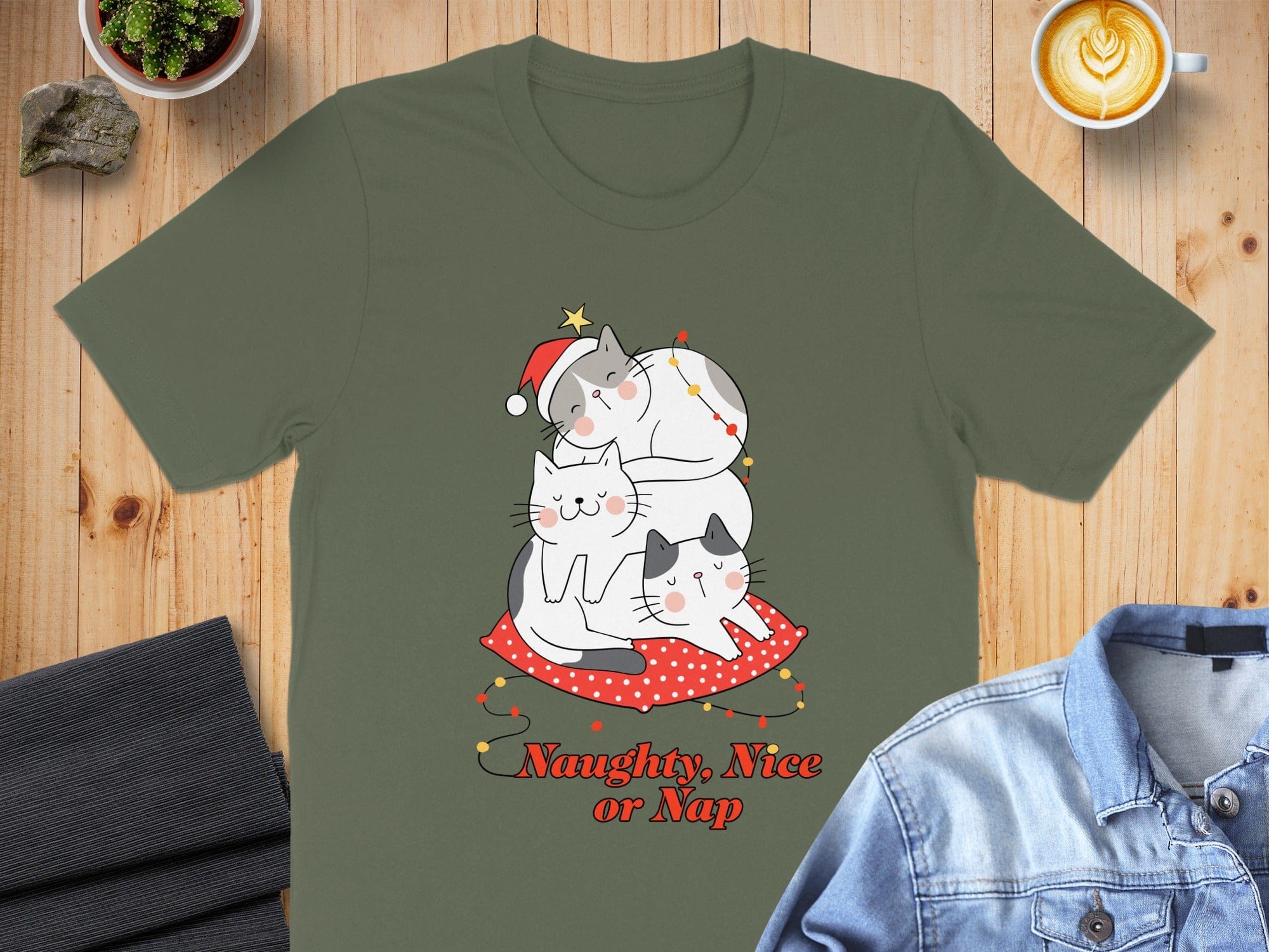 Naughty Nice or Nap Cats Stacked T-Shirt