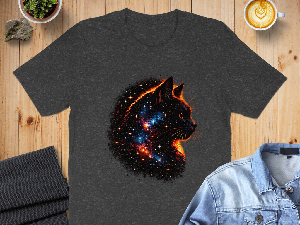 Galaxy Cat Head with Stars Pattern unique t-shirt