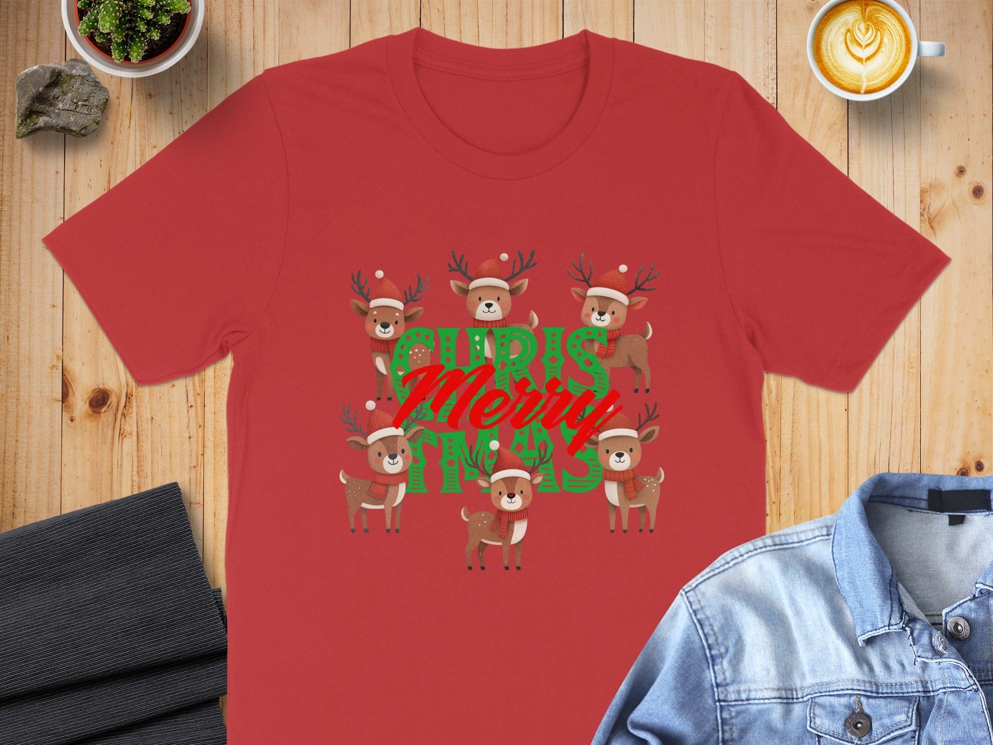 Christmas Festive Reindeer Graphic Tee Holiday Shirt