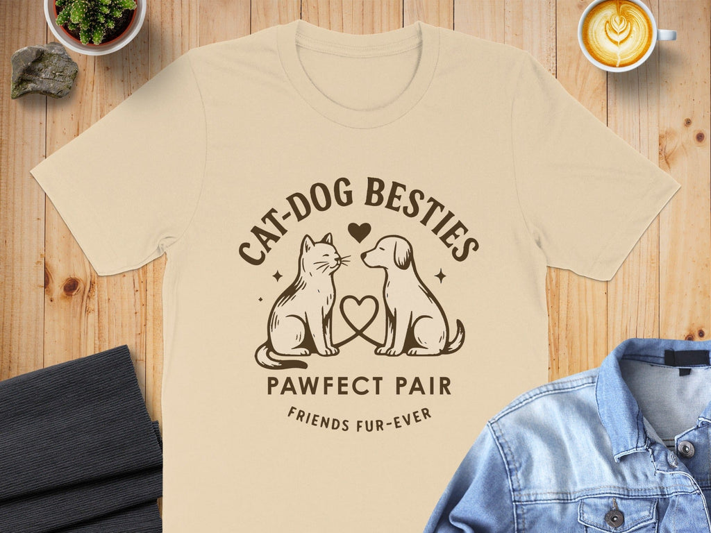 Cat-Dog Besties Pawfect Pair Friends Fur-Ever Shirt