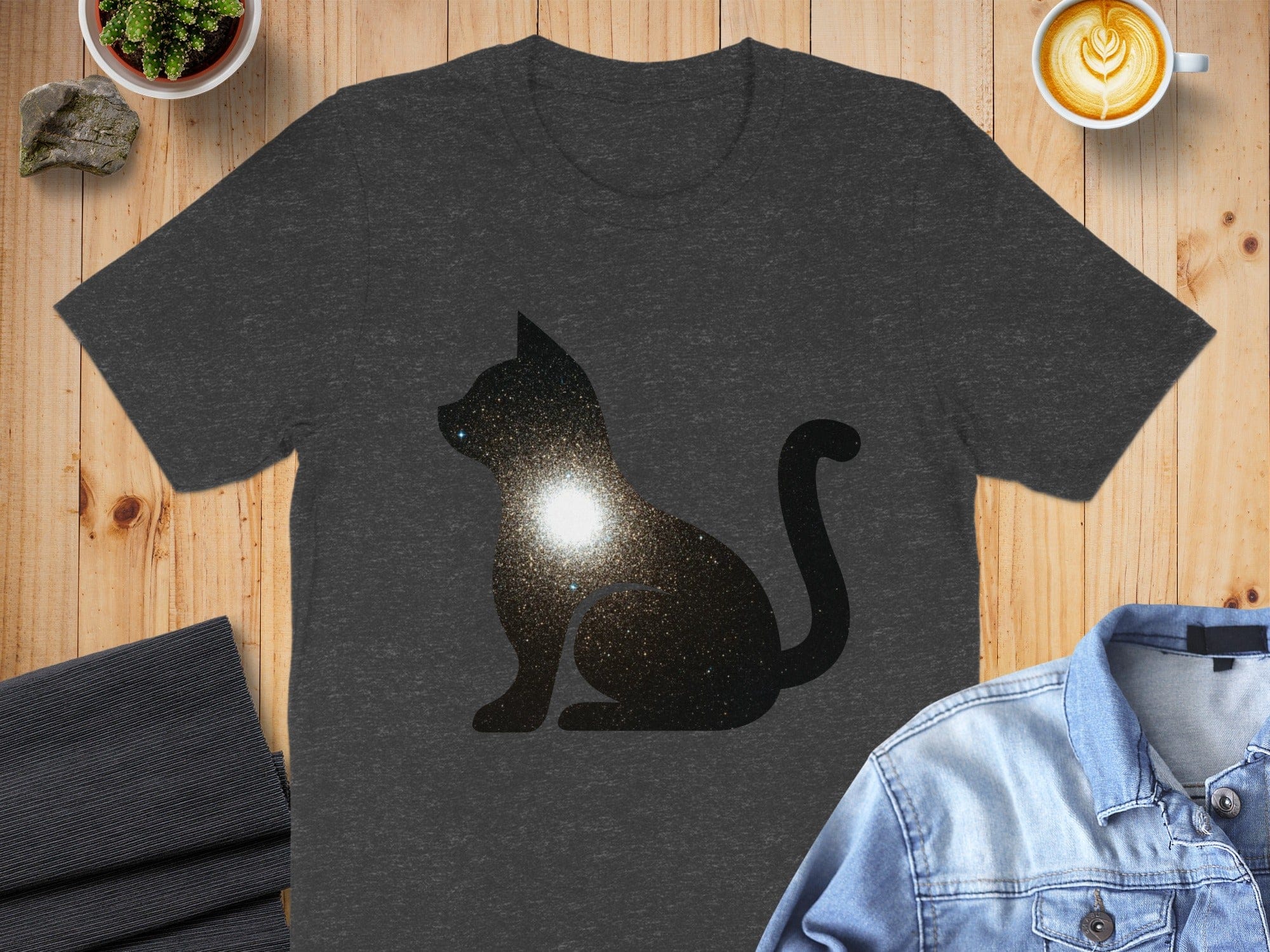 Cat Silhouette Galaxy Design Graphic T-shirt