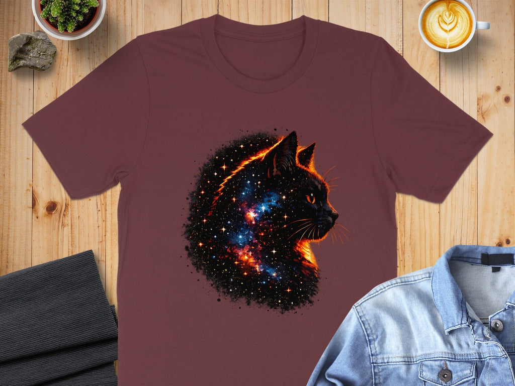 Cosmic Cat Silhouette Art Printed T-Shirt