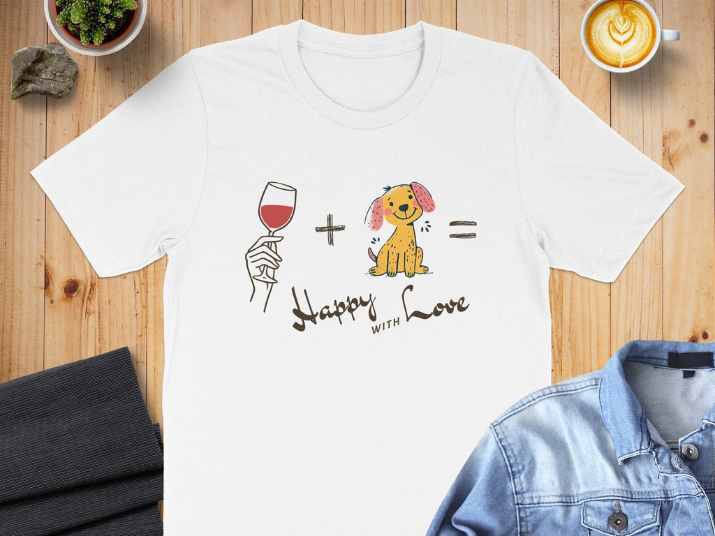 Cute Happy With Love Dog And Wine T-shirt