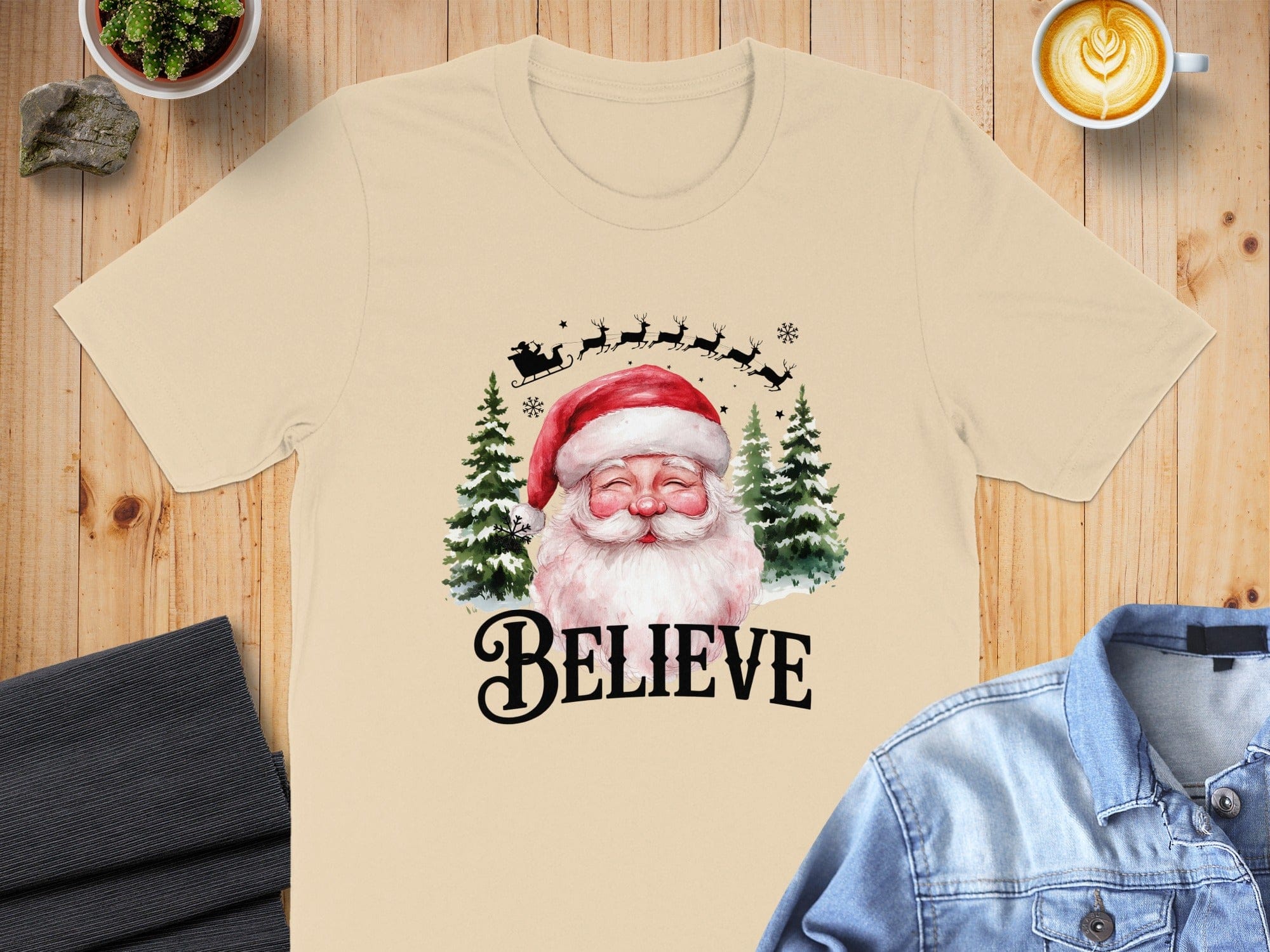 Santa Claus Believe Christmas T-shirt Design for Holiday