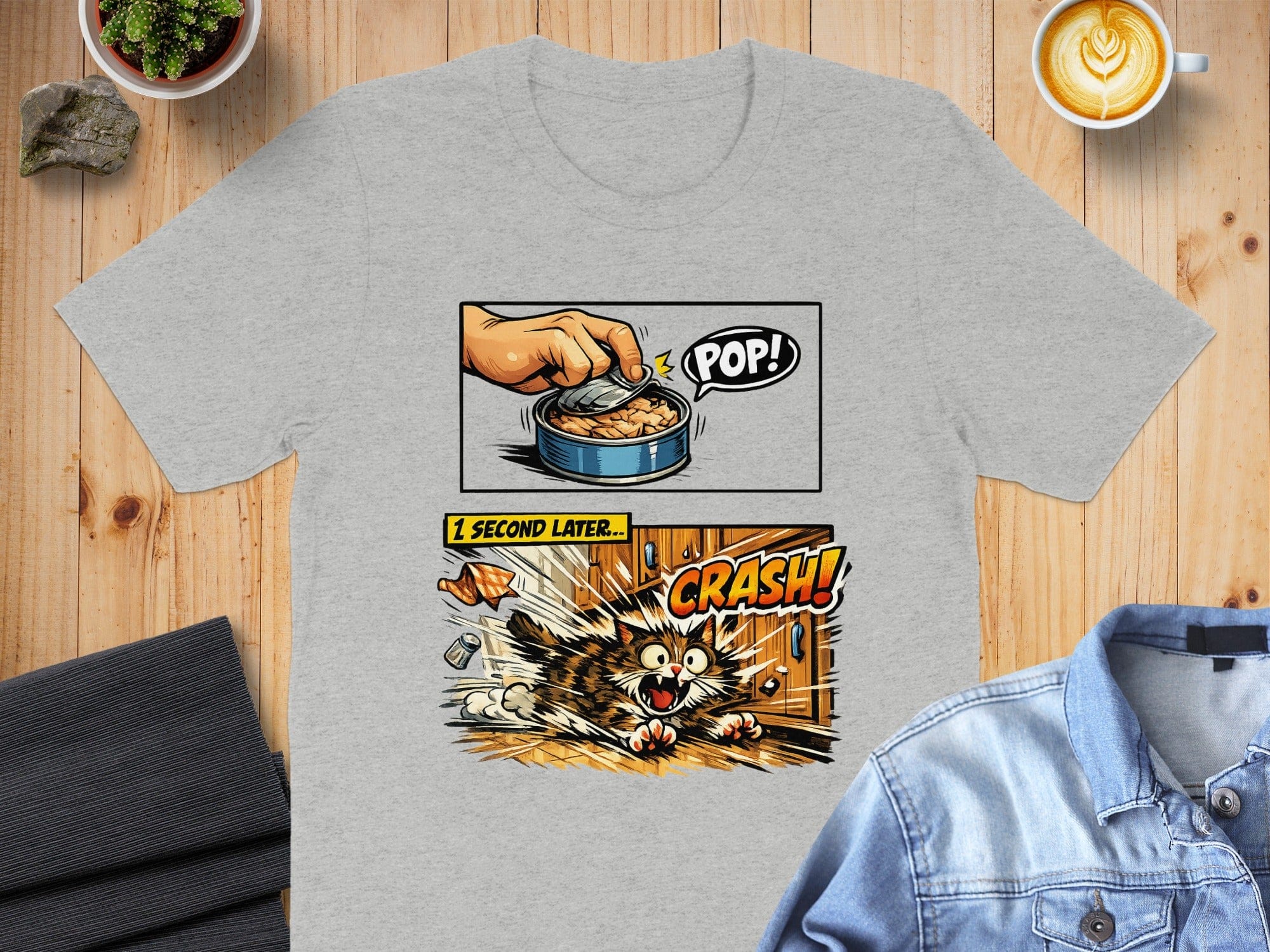 Funny Cat Comic Strip Shirt with Hilarious Crash Scene
