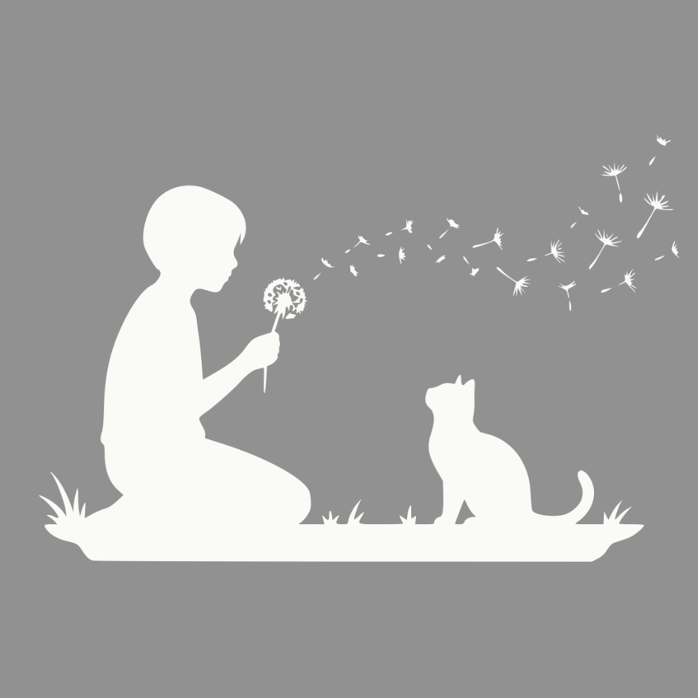Boy with Cat and Dandelion Silhouette Decor Art