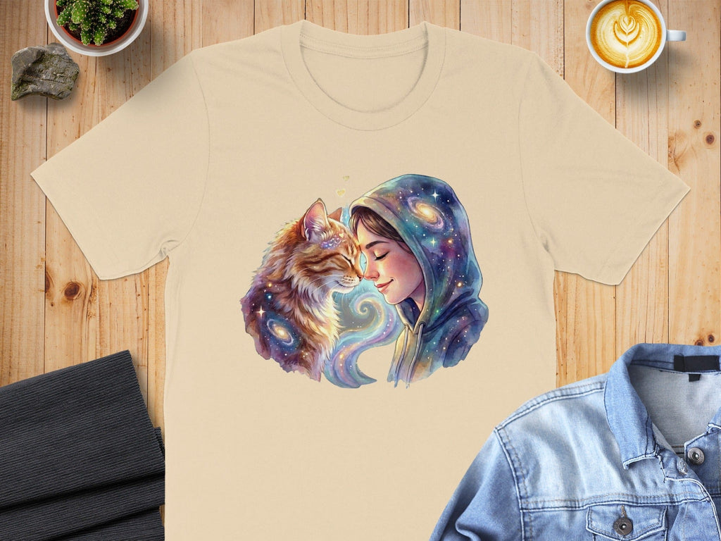 Enchanted Cat and Woman Hoodie Galaxy Art T-shirt Product