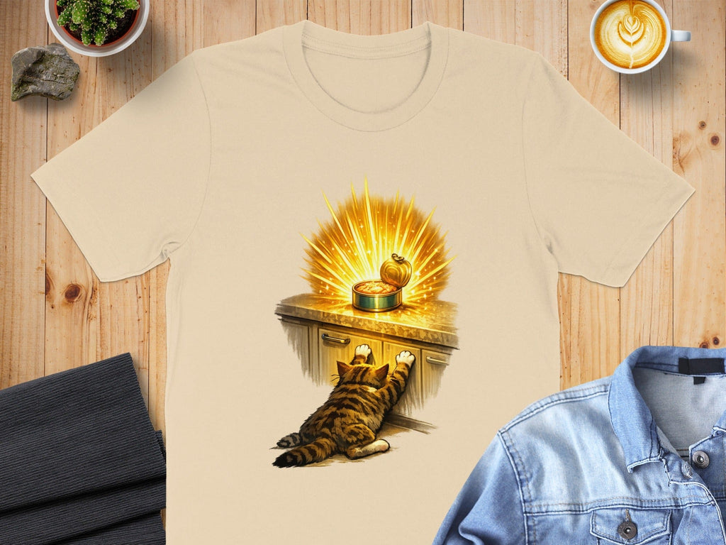 Cat Reaching for Glowing Can of Food T-Shirt