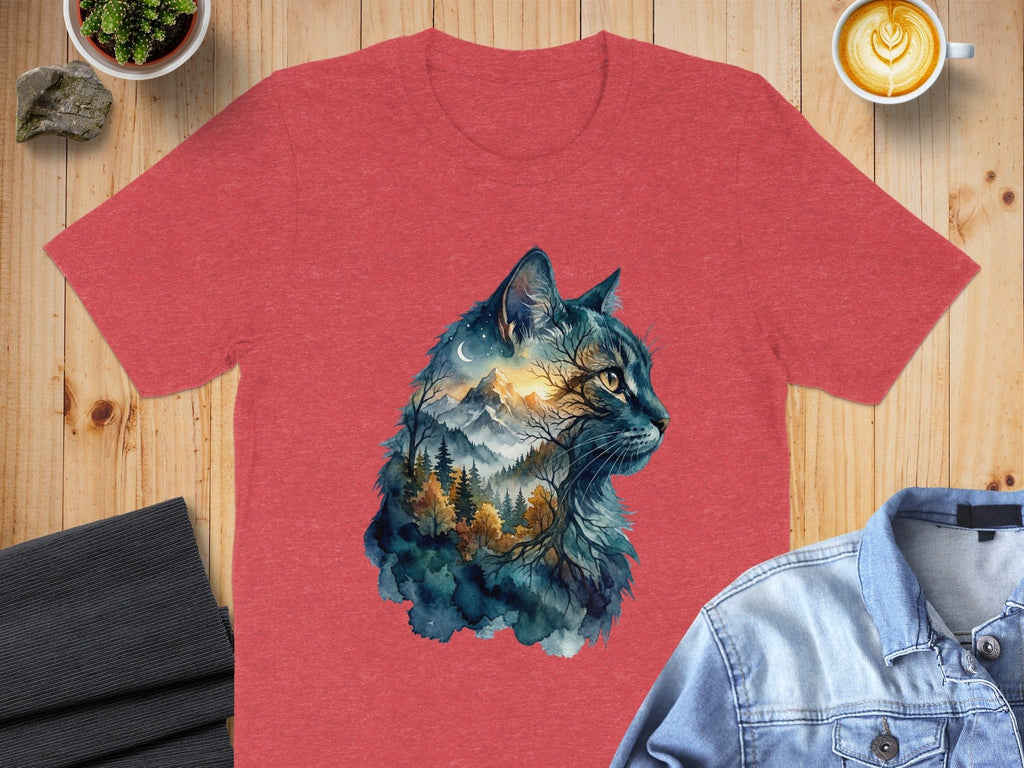 Majestic Cat with Mountain Landscape Graphic Shirt