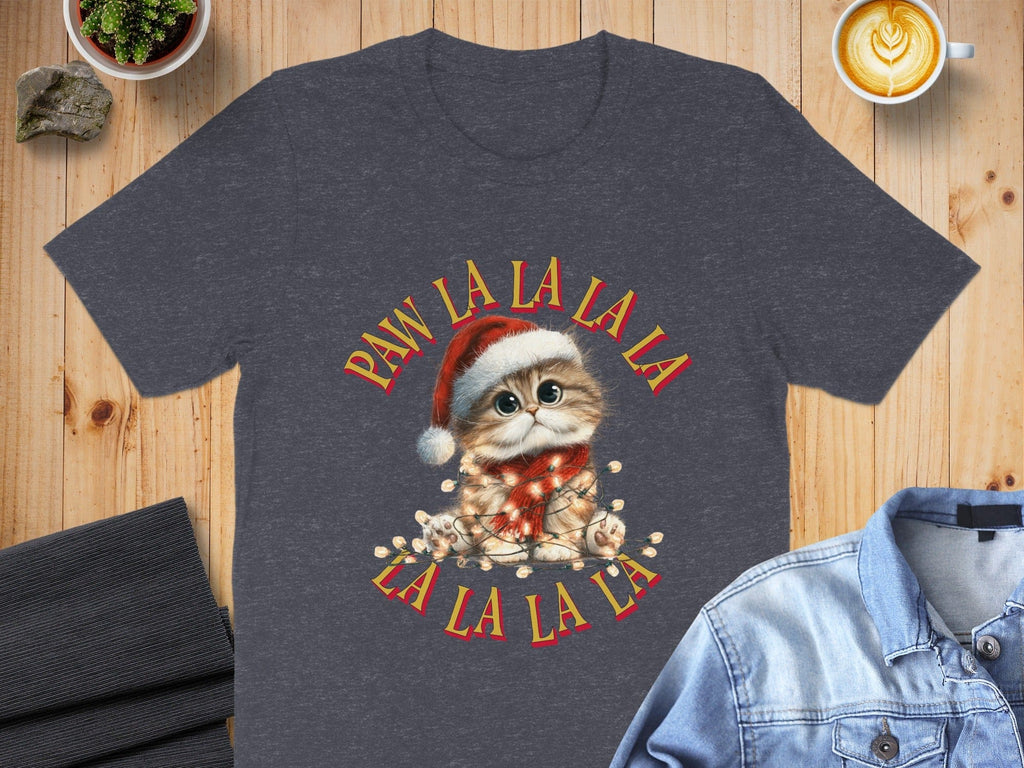 Paw La La La La La Cat in Santa Hat Graphic Shirt
