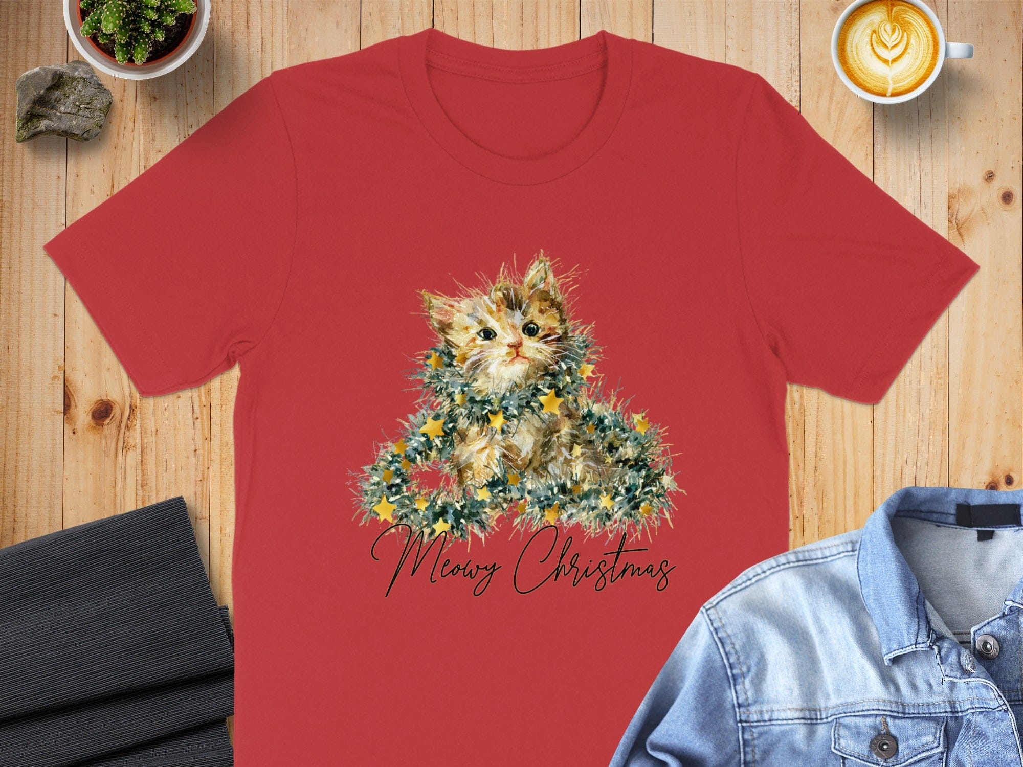 Cute Kitten with Christmas Lights Graphic T-Shirt