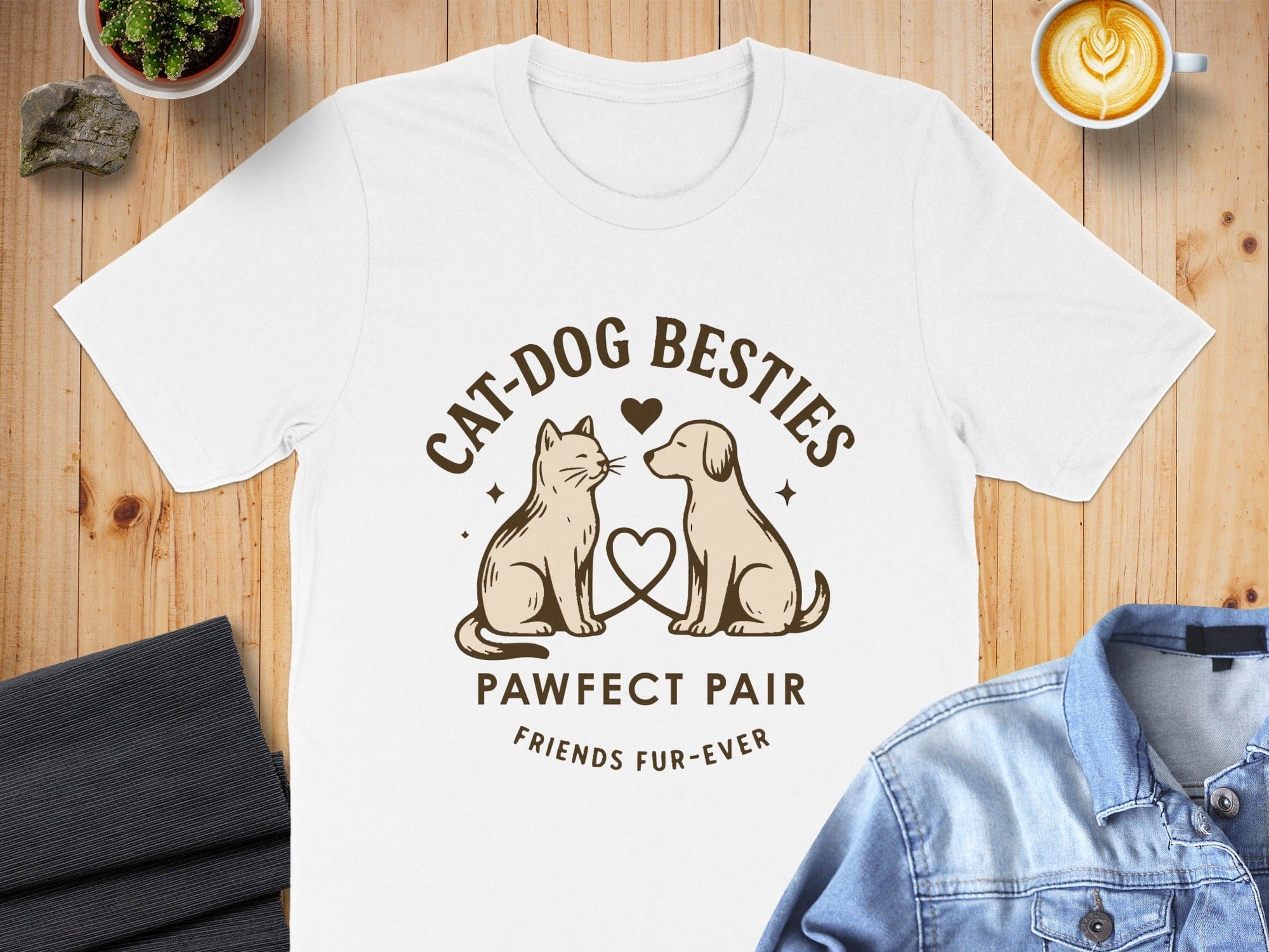 Cat-Dog Besties Pawfect Pair Friends Fur-Ever T-shirt