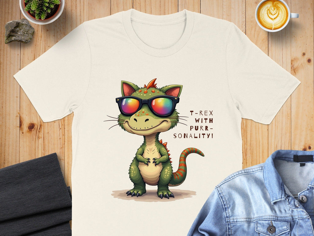 T-Rex with Purr-sonality Sunglasses T-Shirt Product