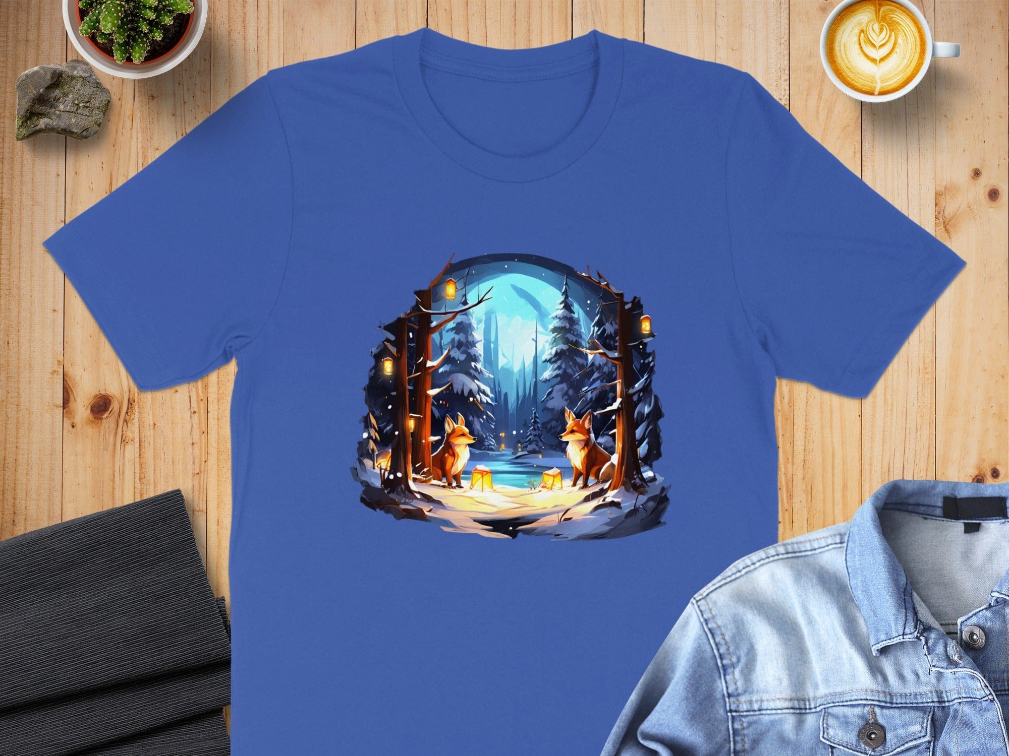 Winter Foxes by the Campfire Tee for Outdoor Enthusiasts