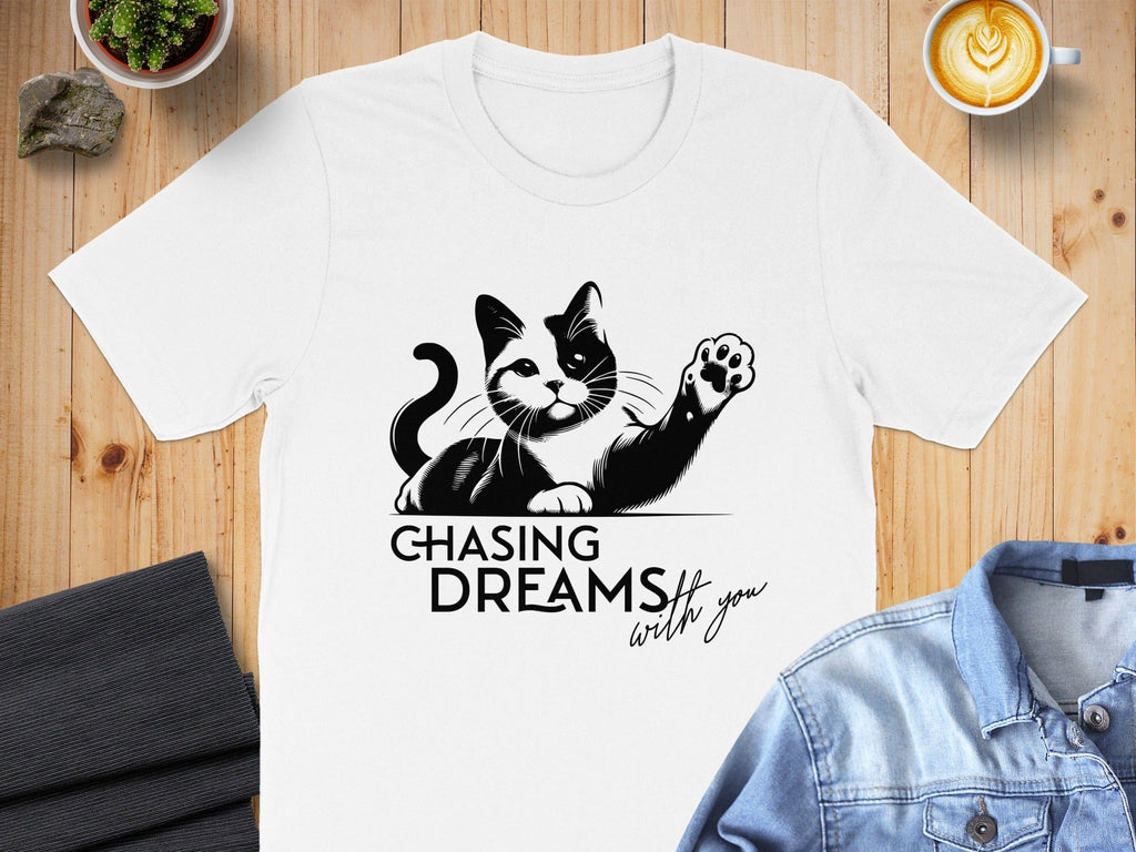 Chasing Dreams With You Cute Cat Design T-Shirt