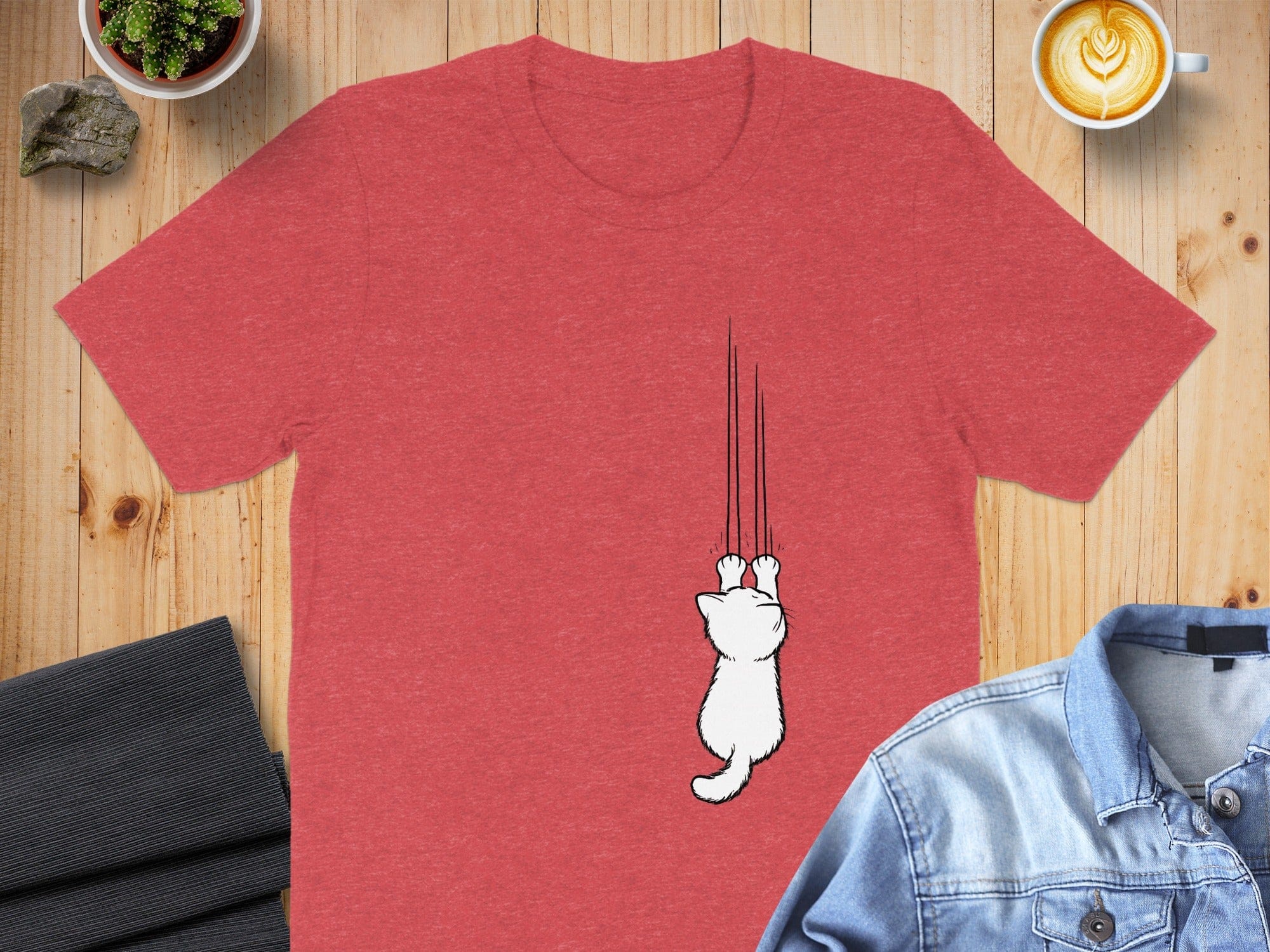 Cute Cat Climbing Graphic Design Short Sleeve Shirt