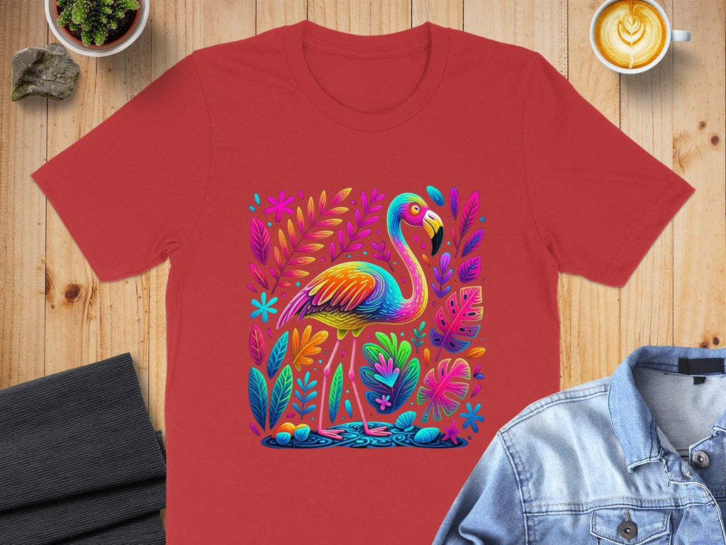 Vibrant Flamingo with Colorful Tropical Leaves Shirt