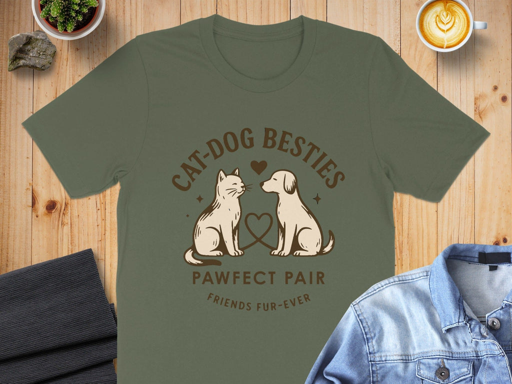 Cat-Dog Besties Pawfect Pair Friends Fur-Ever shirt
