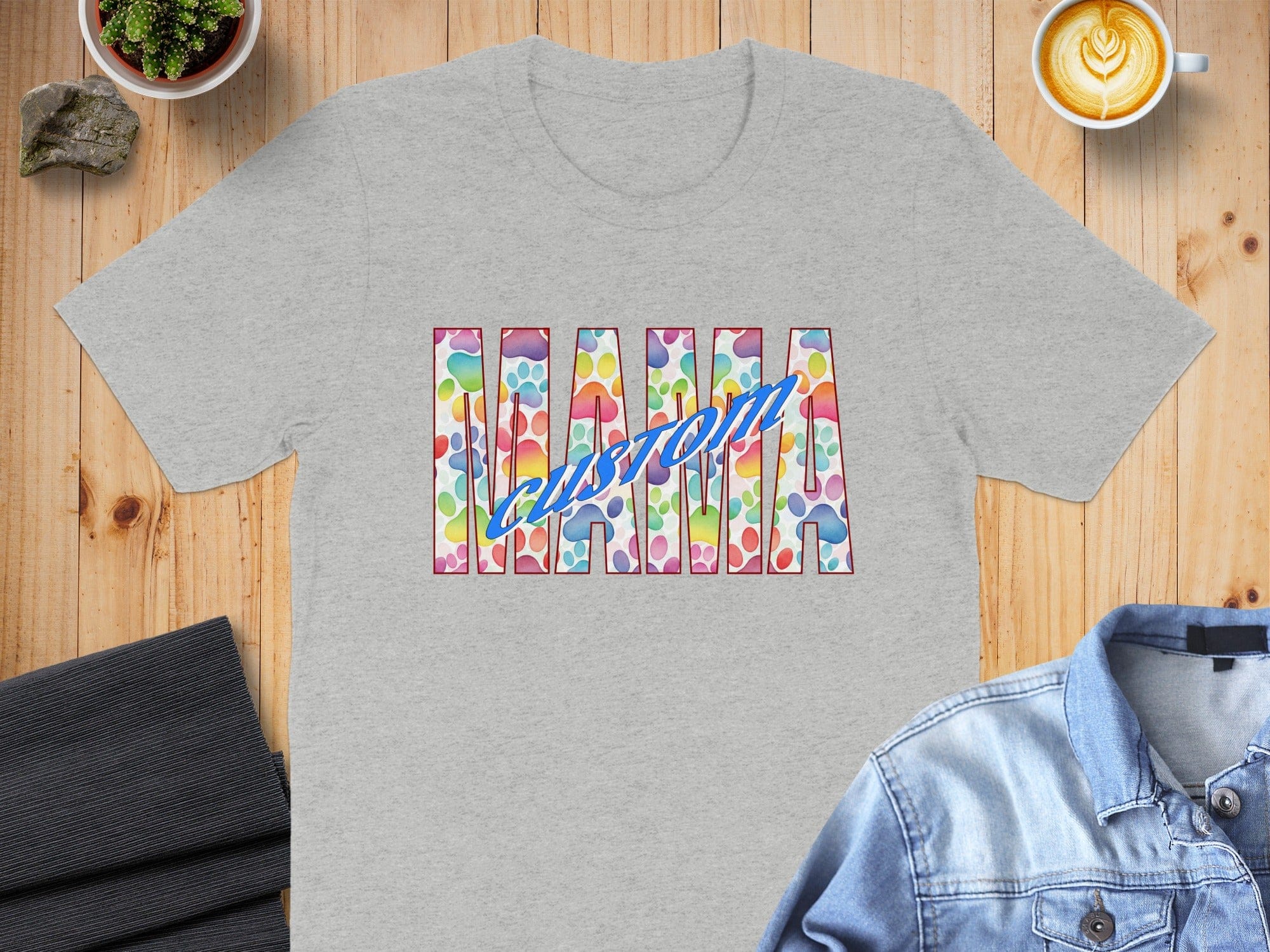 Custom Mama Paw Print T-Shirt Fun Gift Apparel