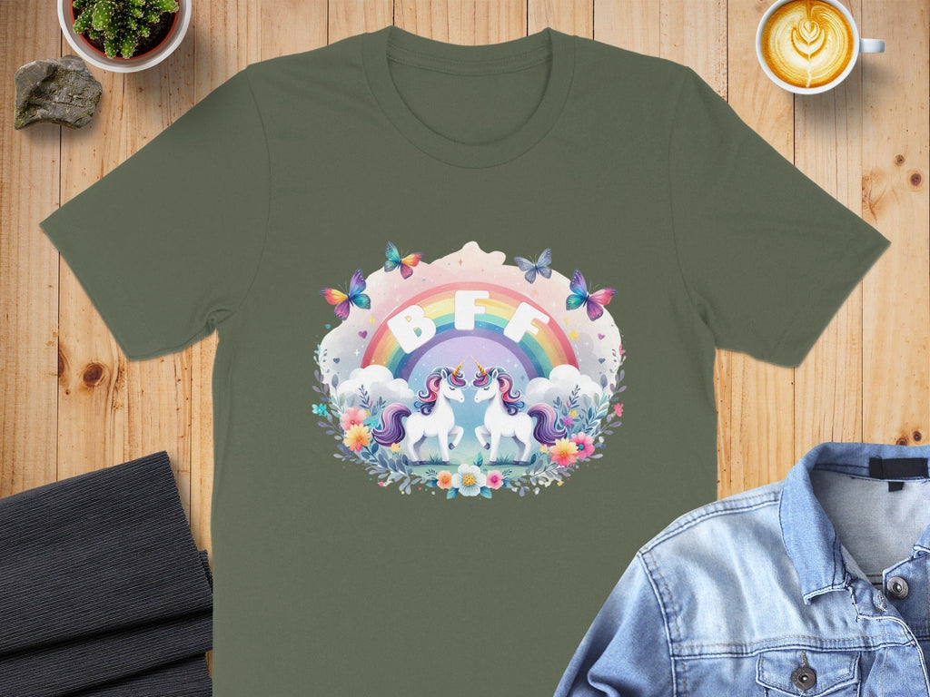 BFF Unicorns with Rainbow and Butterflies T-Shirt