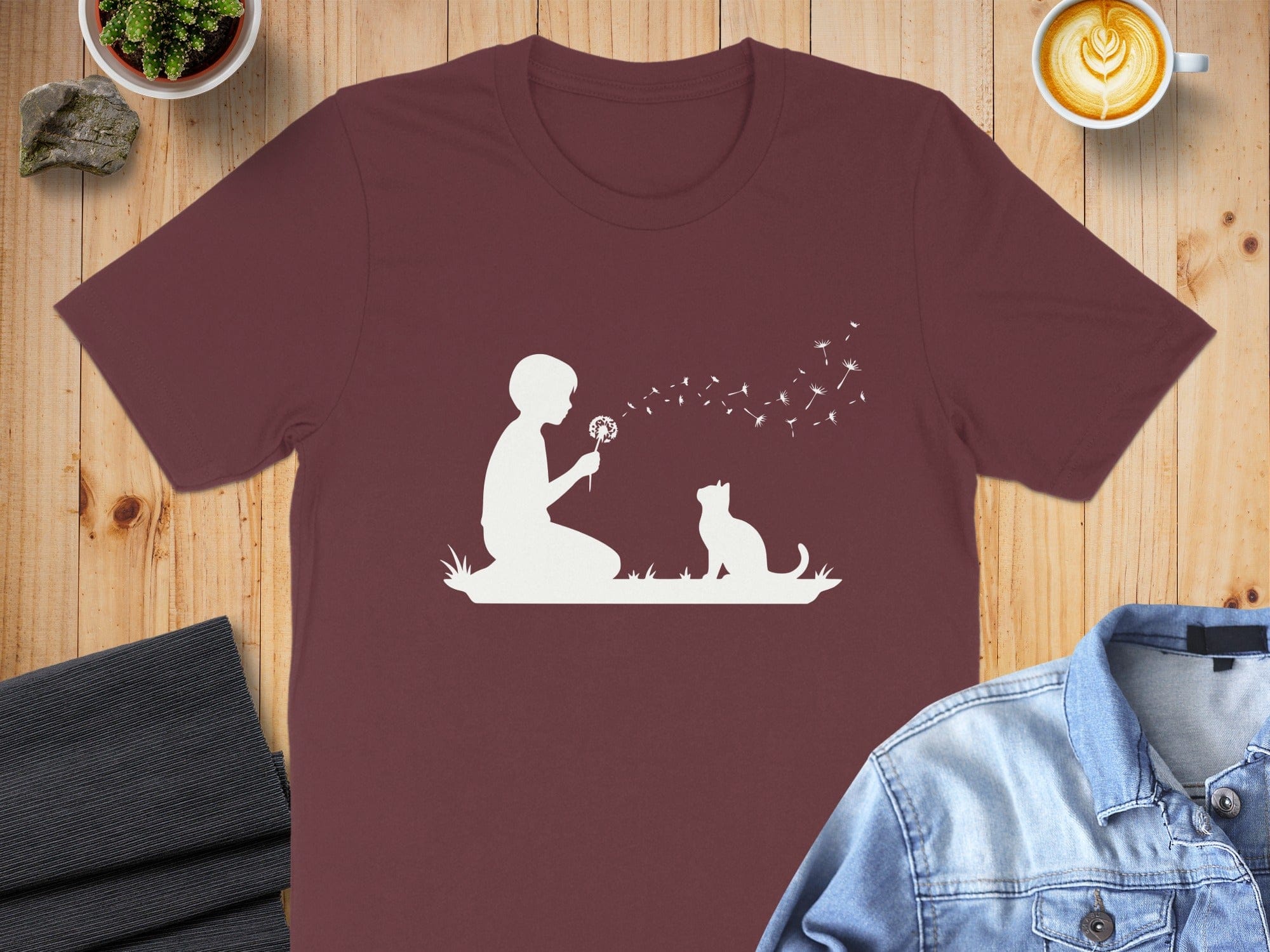 Whimsical Silhouette Dandelion Cat Shirt