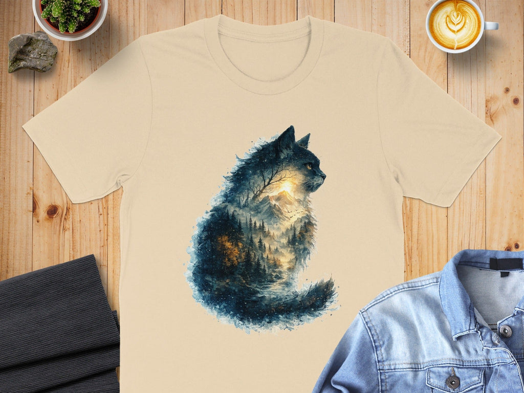 Mystical Forest Cat with Nature Scene Design Shirt