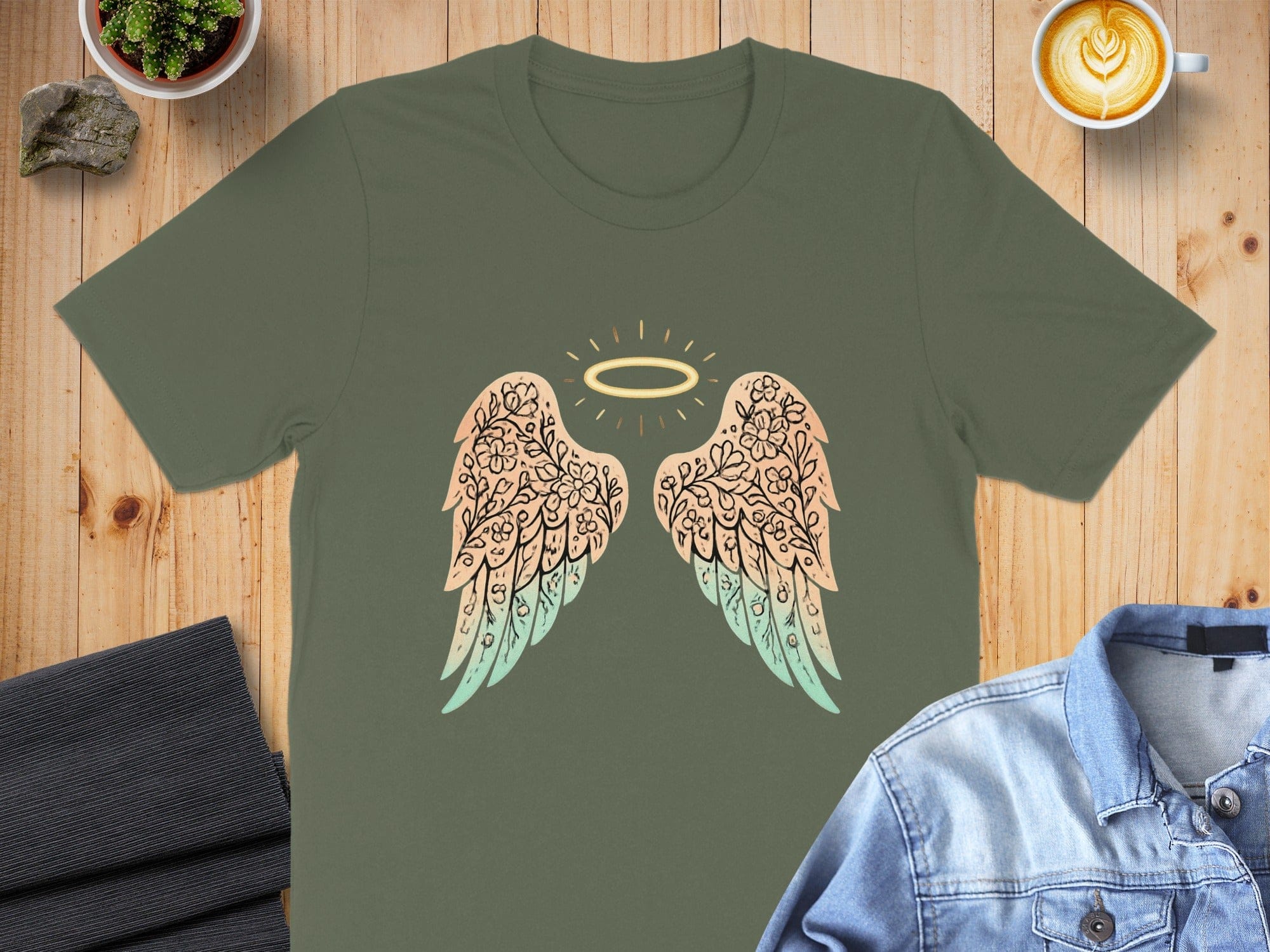 Angel Wings Graphic Tee with Halo Symbol Design
