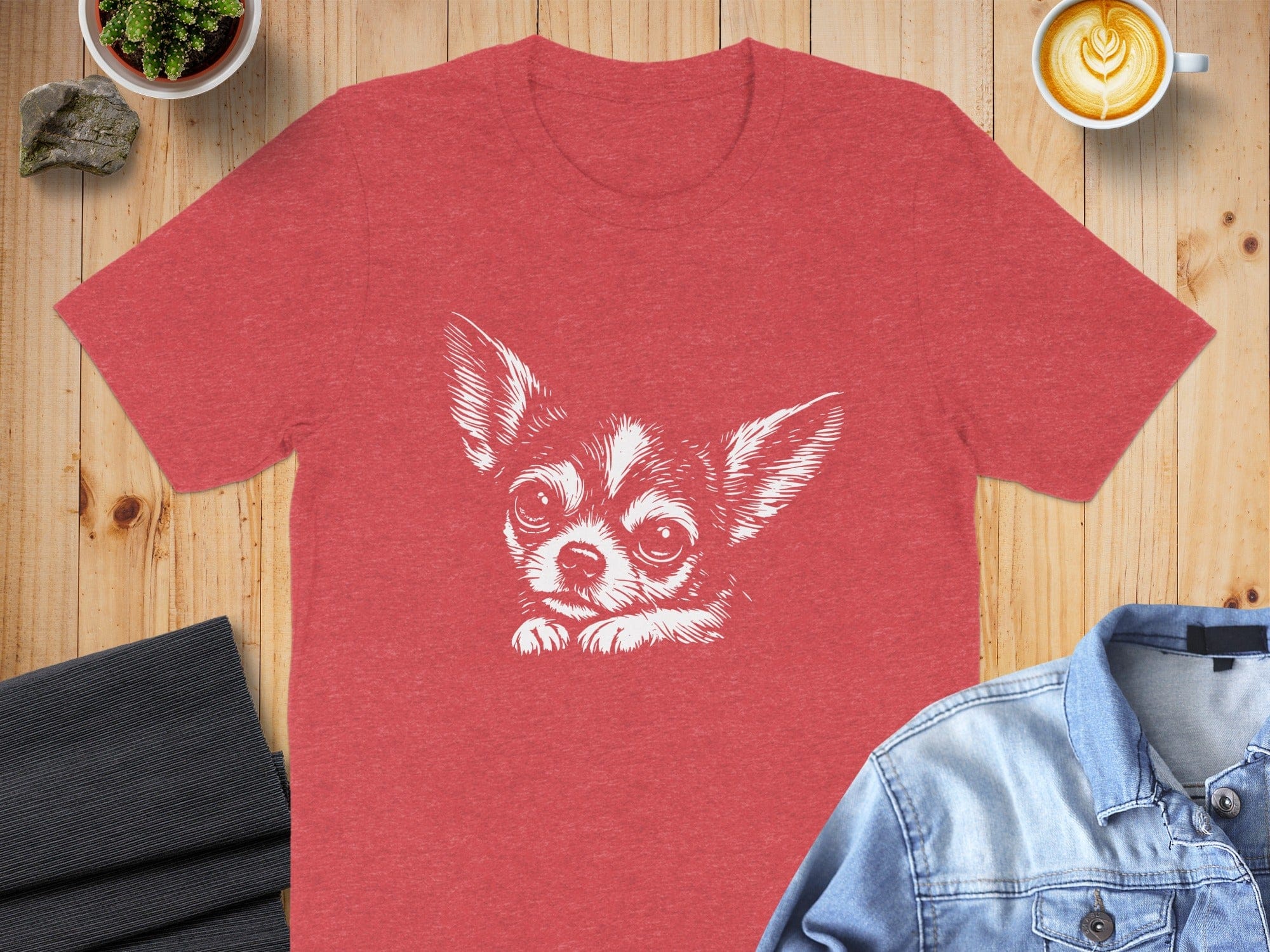 Cute Chihuahua Graphic Print on Red T-Shirt