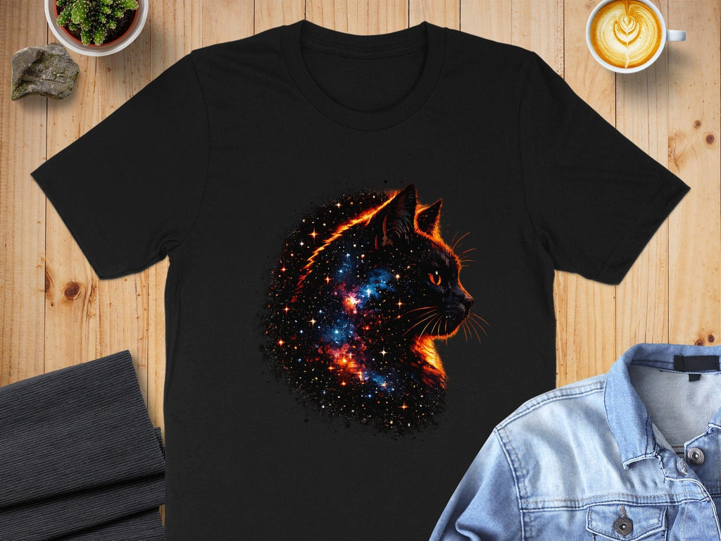 Cosmic Galaxy Cat Graphic Print T-Shirt Unique Design