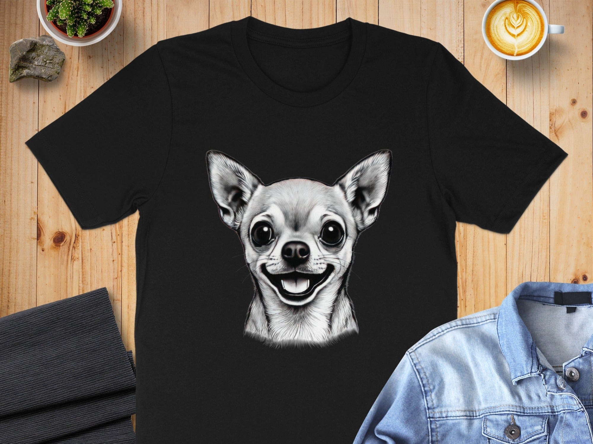 Black T-shirt with Cute Chihuahua Dog Face Design