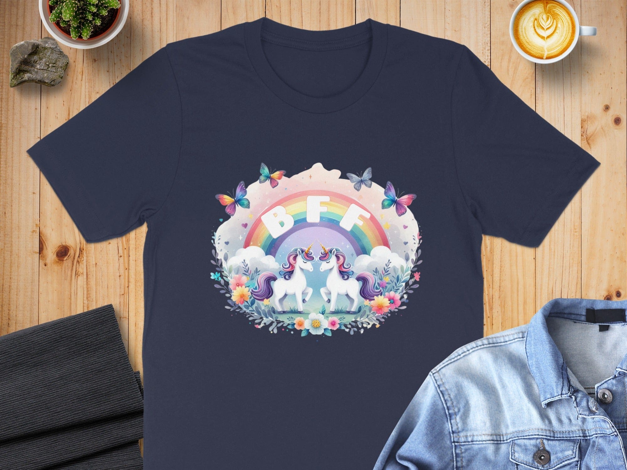 BFF Unicorns Rainbow Butterflies Graphic T-Shirt