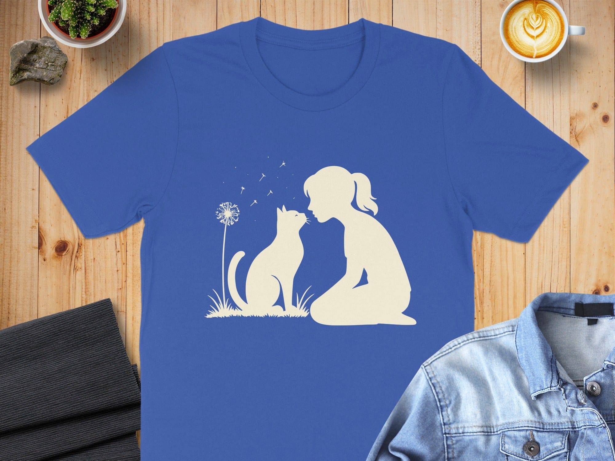 Girl and Cat with Dandelion Short Sleeve Shirt