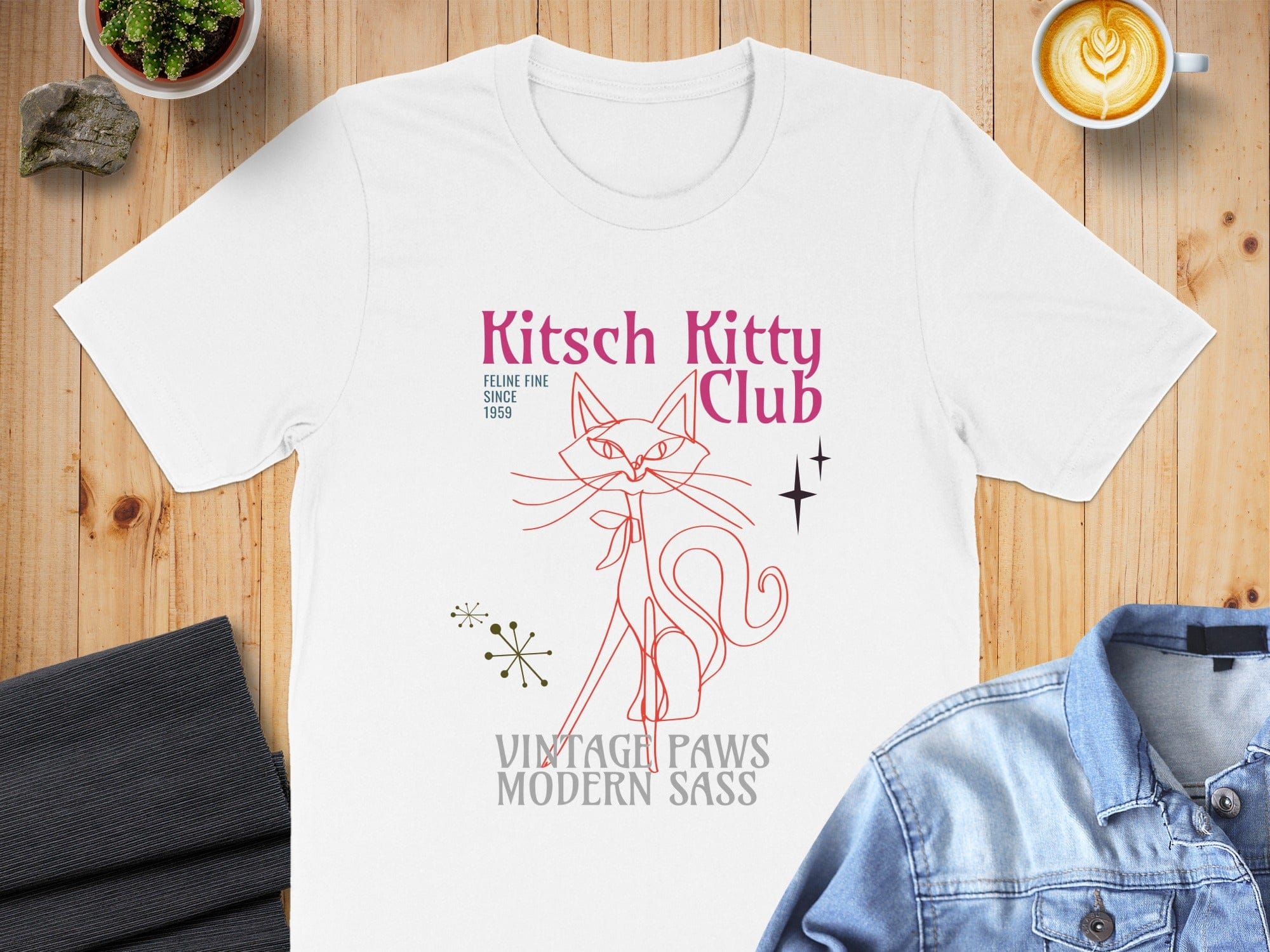 Kitsch Kitty Club Feline Fine Vintage Paws Modern Sass Shirt