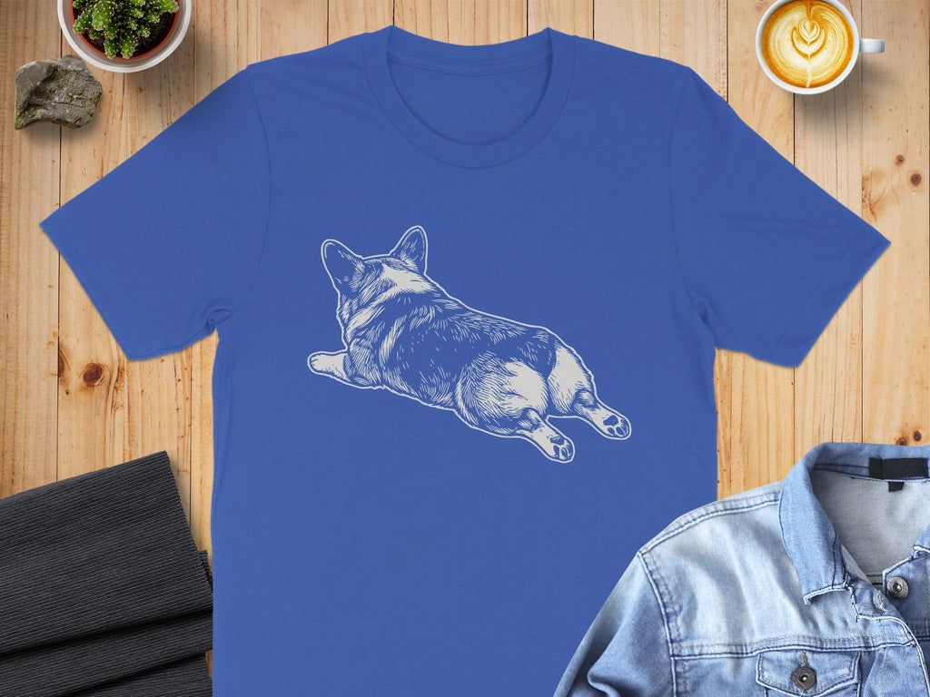 Relaxing Corgi Illustration Blue Shirt for Pet Lovers