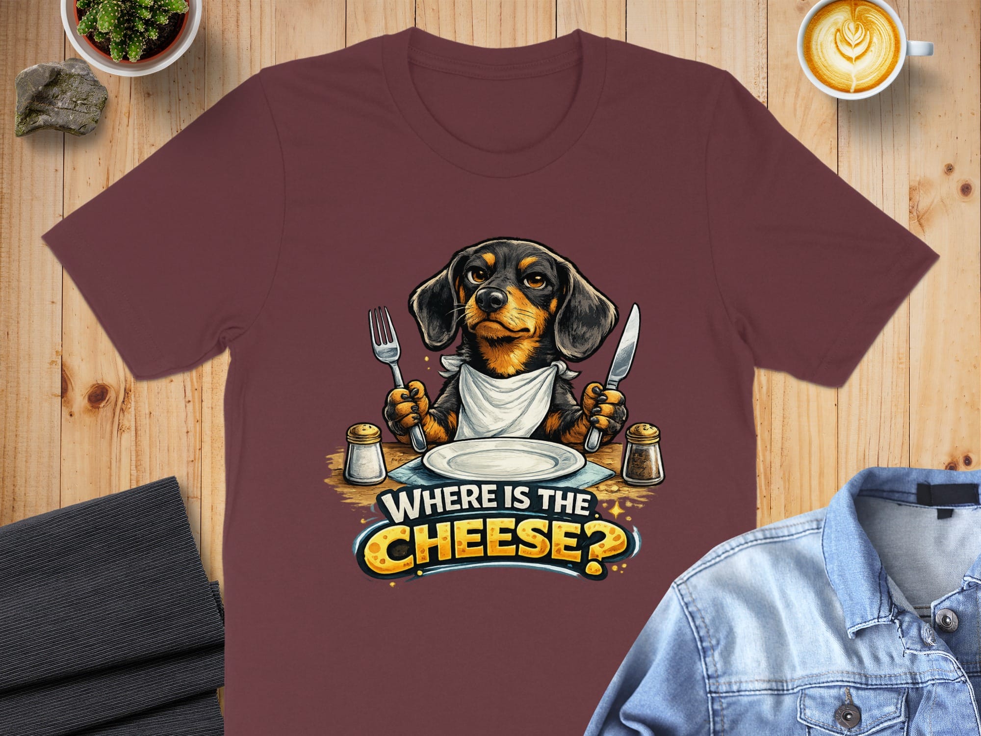 Funny Dog Holding Fork and Knife Where Is The Cheese T-Shirt
