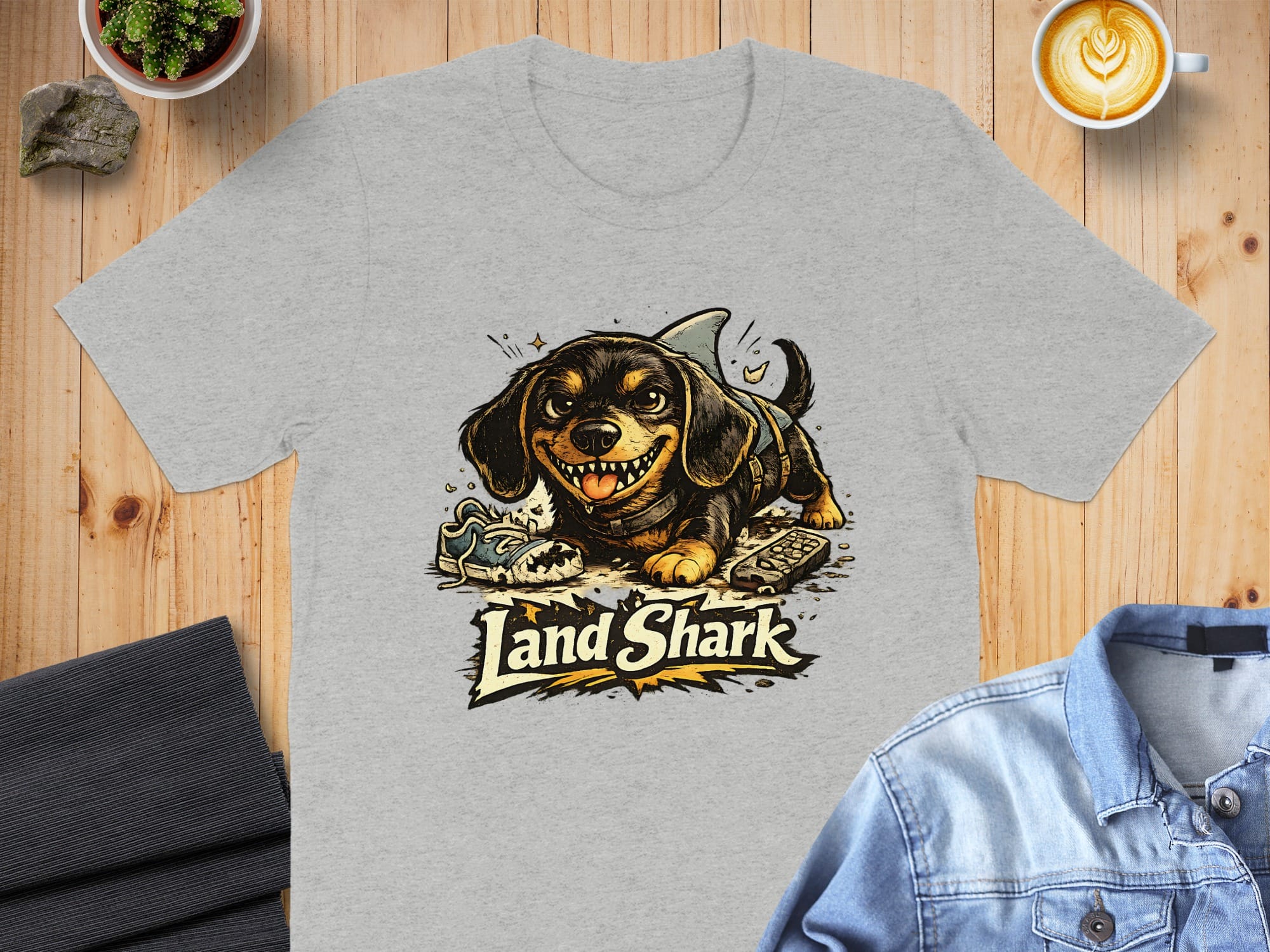 Land Shark Cartoon Dog Graphic Grey T-Shirt Product