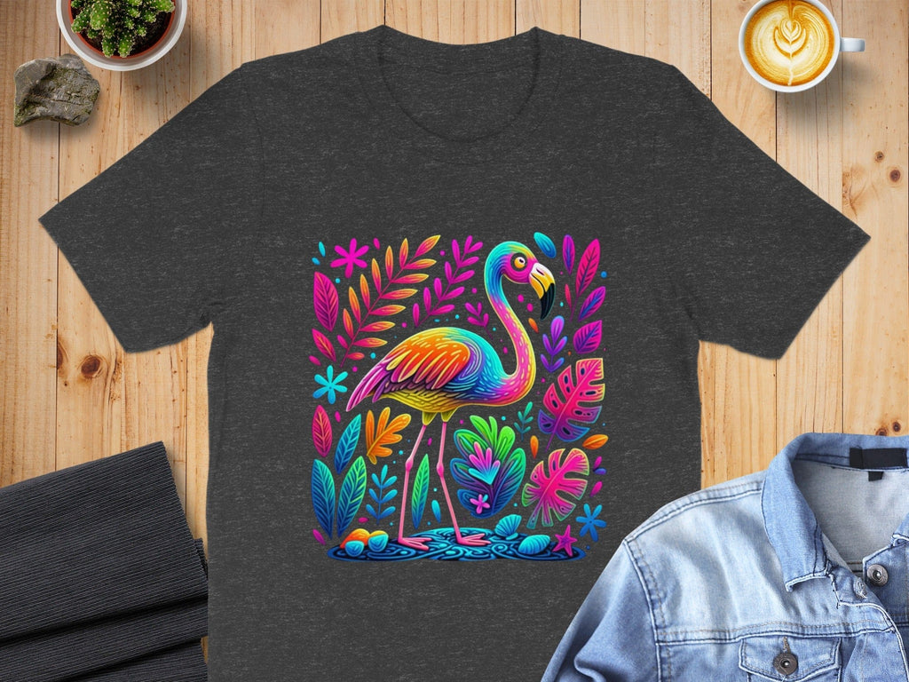 Colorful Flamingo with Tropical Leaves Design Shirt