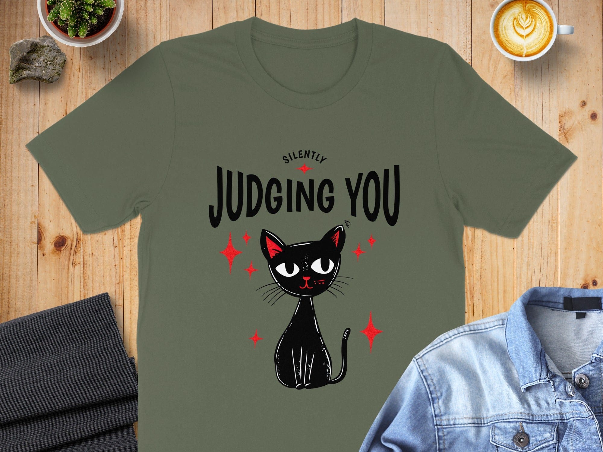 Silently Judging You Black Cat Graphic T-Shirt