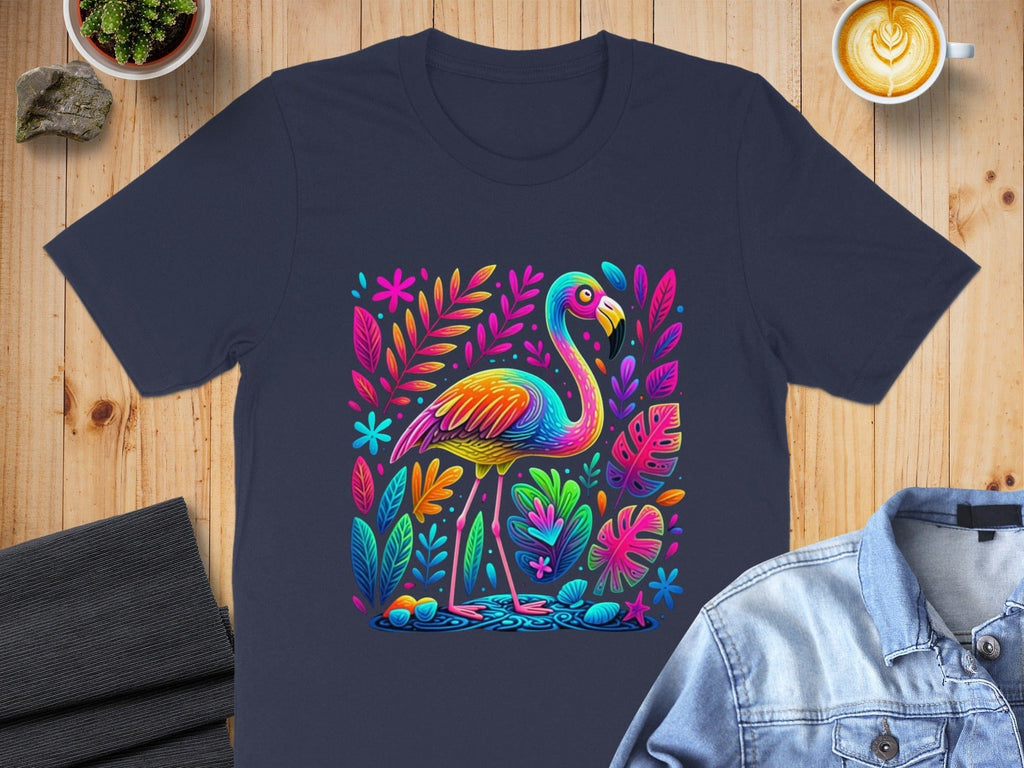 Colorful Neon Flamingo Design Graphic Tee product