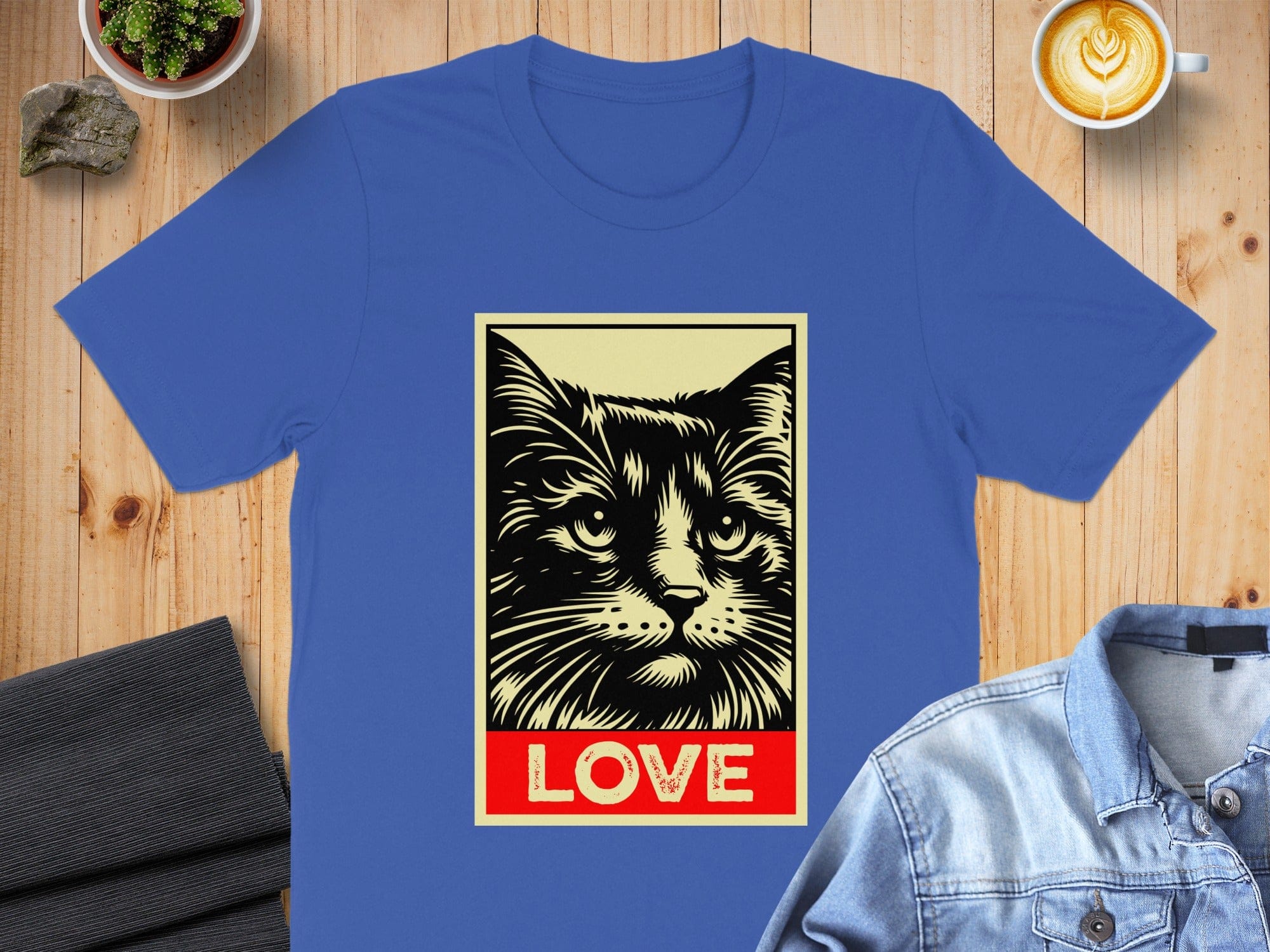 Love Cat Art Stylish Blue Graphic T-Shirt