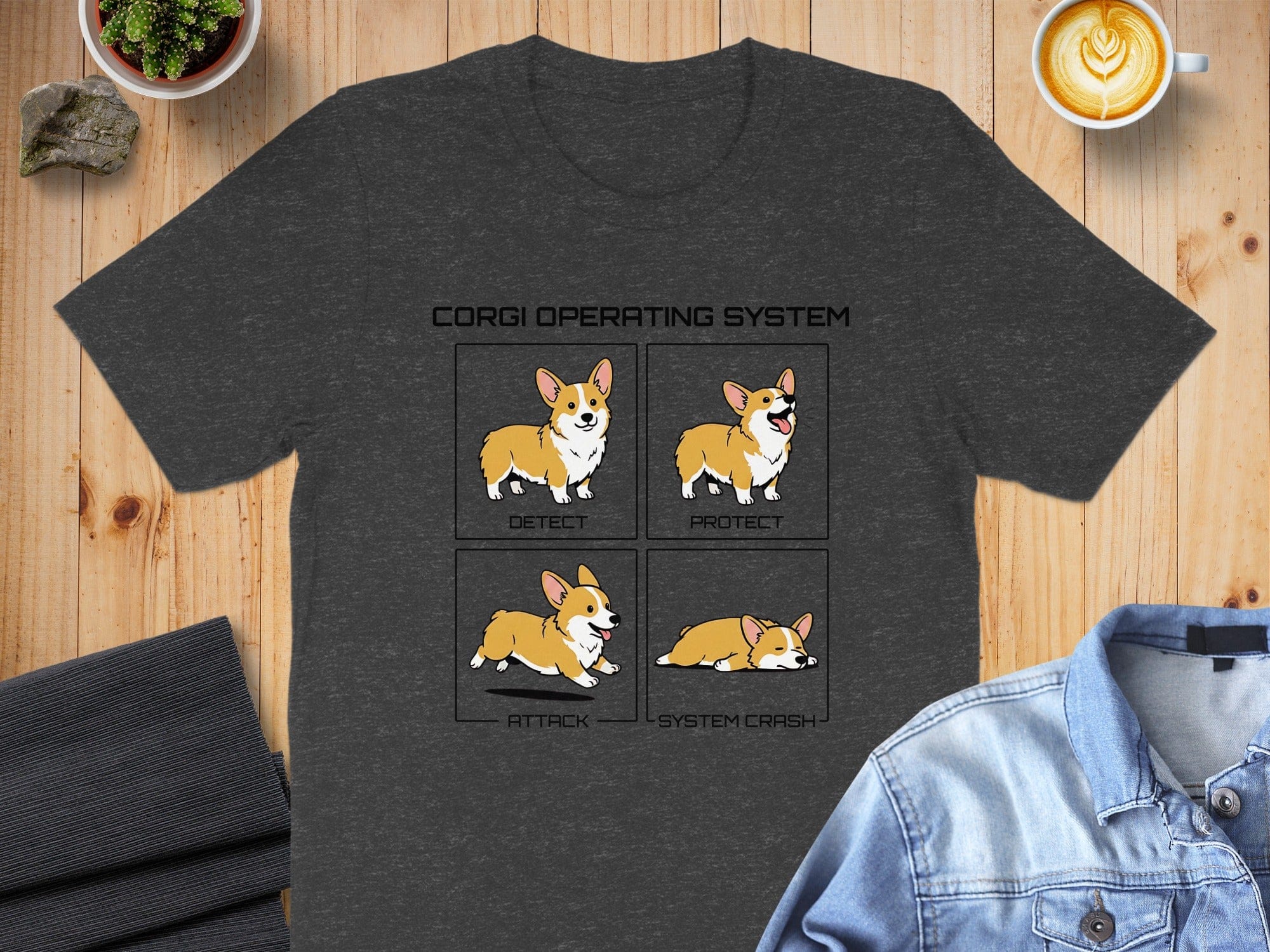 Corgi Operating System Detect Protect Attack T-Shirt