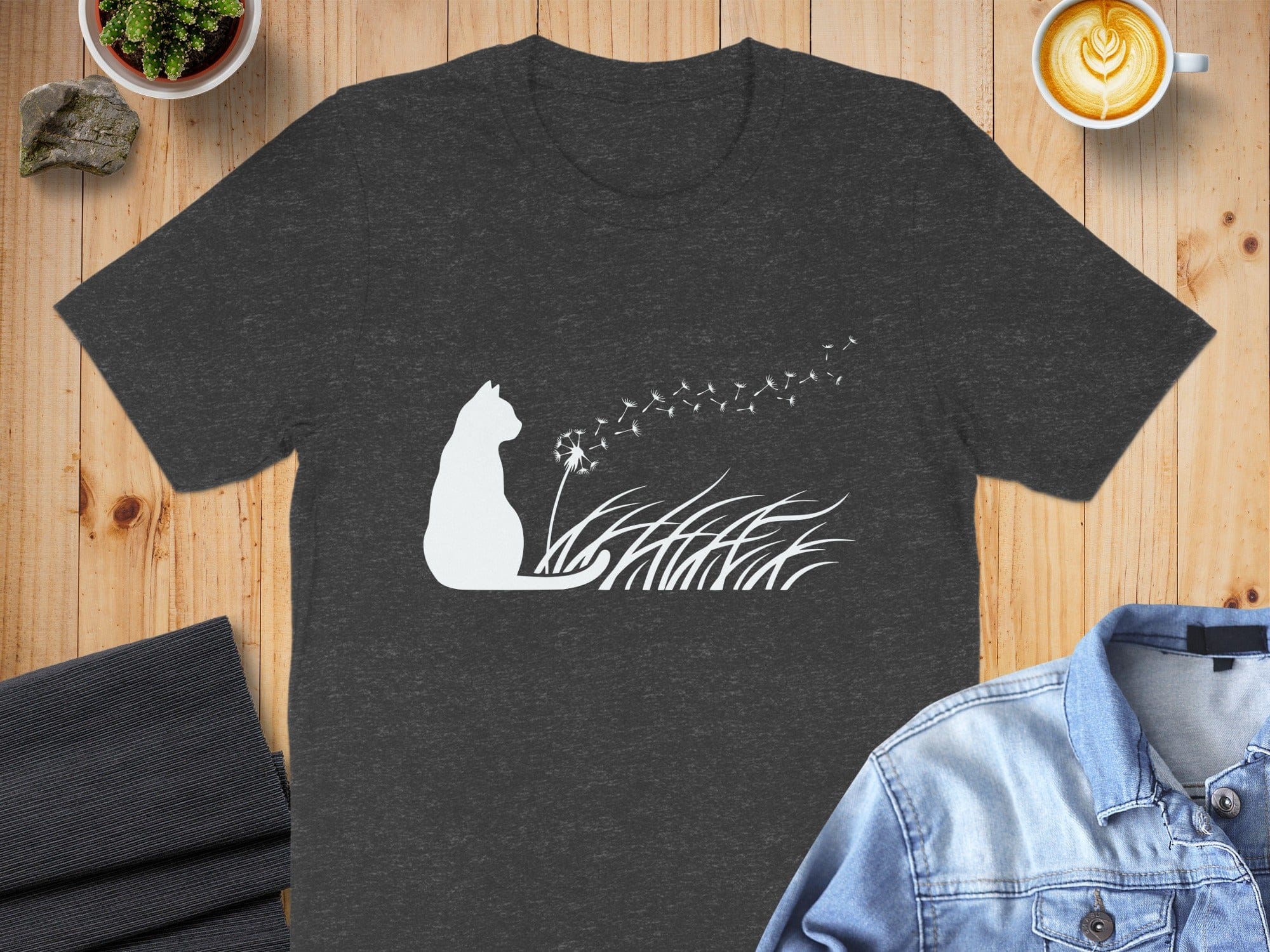Cat Silhouette with Dandelion Graphic T-shirt