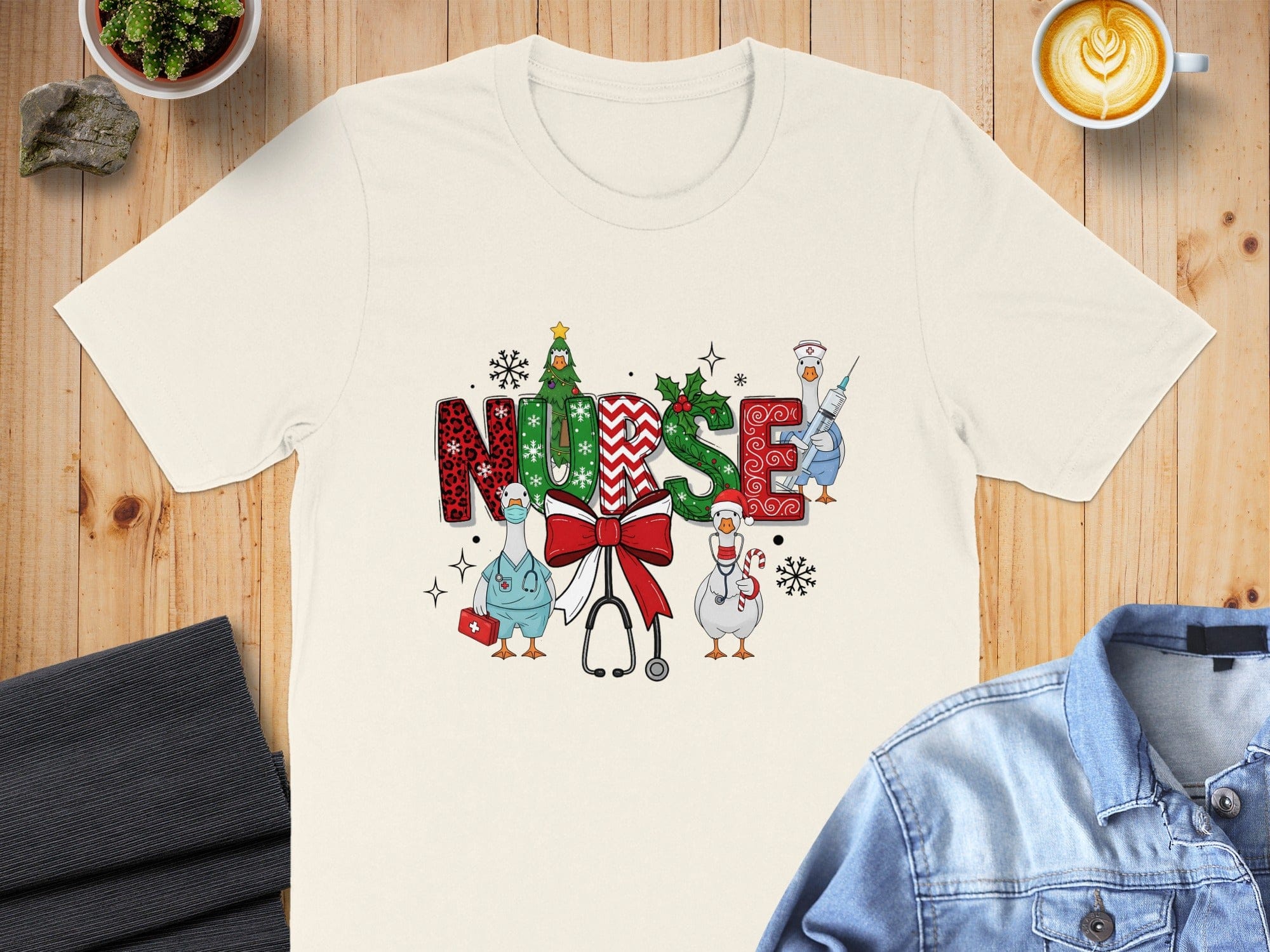Festive Nurse Themed T-Shirt with Holiday Design