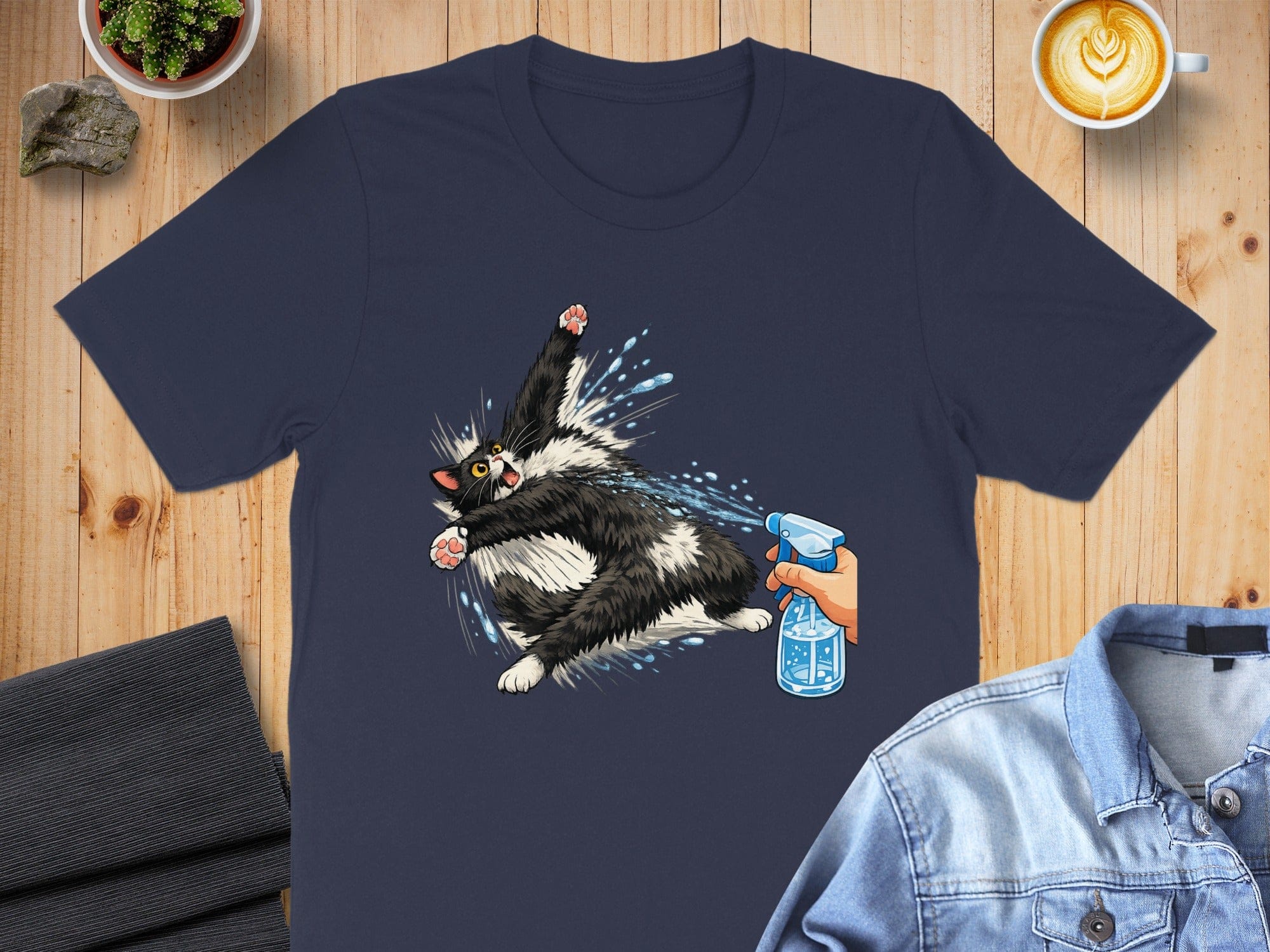 Funny Cat Getting Sprayed with Water Graphic Tee