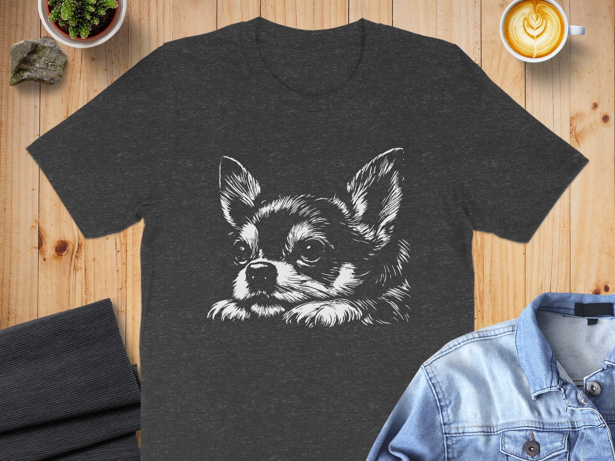 Adorable Chihuahua Illustration Black Graphic Tee