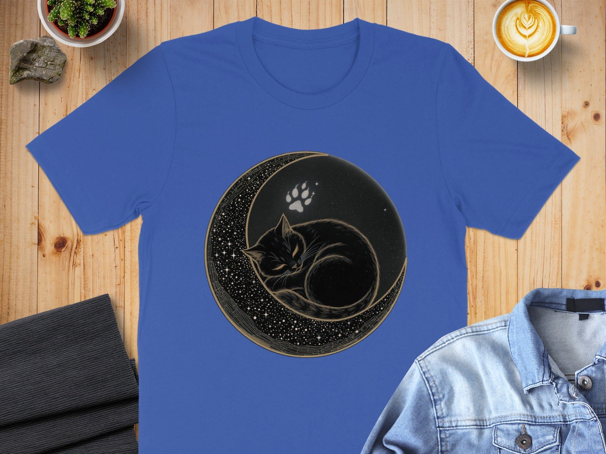 Sleeping Cat in Moon Graphic Short Sleeve Tee